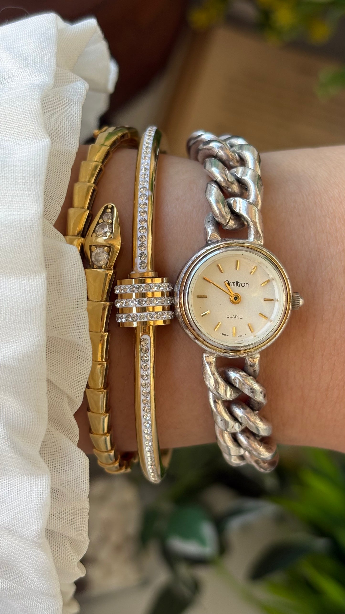 Vintage Dainty Armitron Chain Watch in Silver Tone Quartz #00269