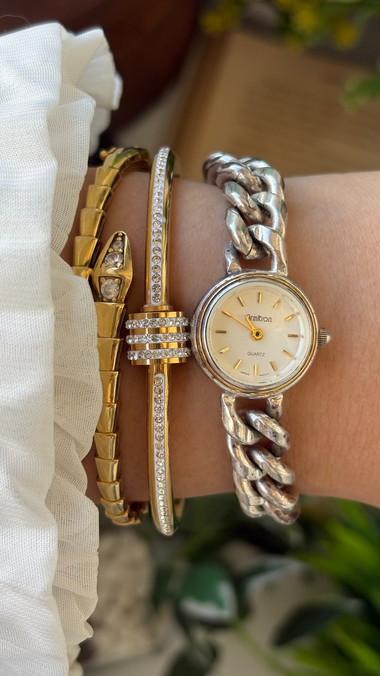 Vintage Dainty Armitron Chain Watch in Silver Tone Quartz #00269