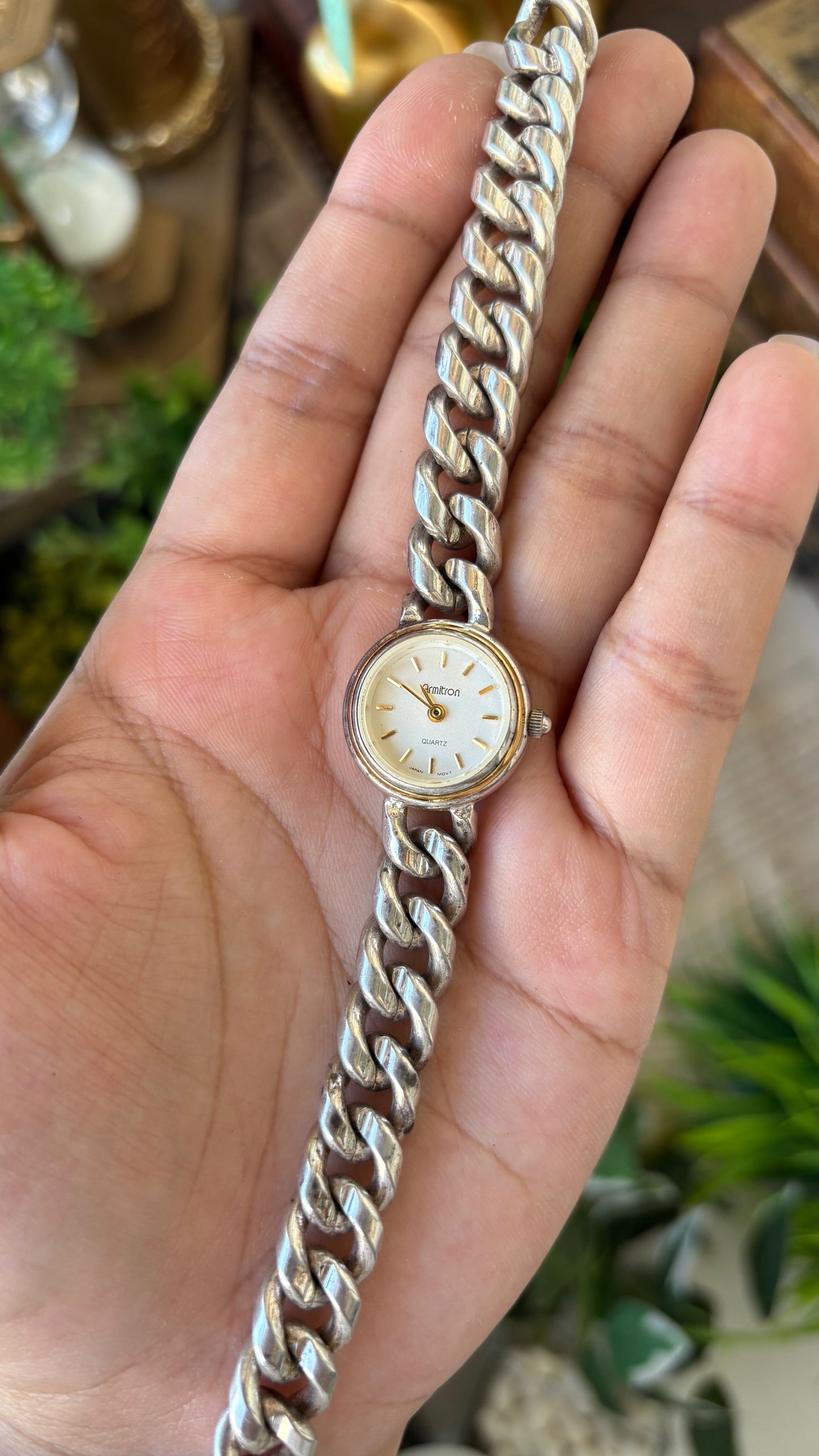 Vintage Dainty Armitron Chain Watch in Silver Tone Quartz #00269