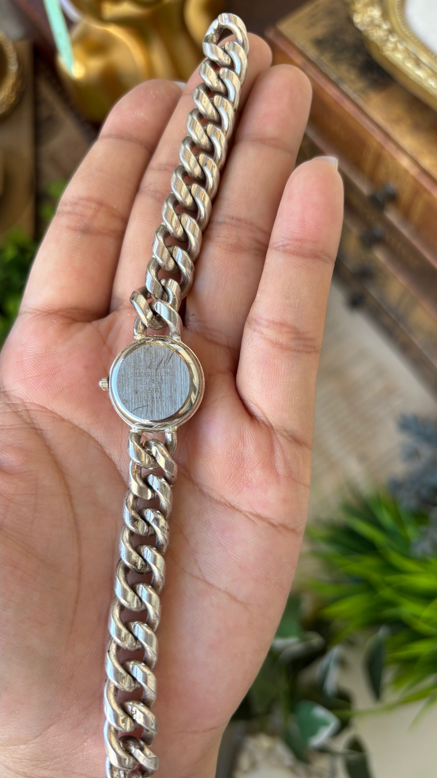 Vintage Dainty Armitron Chain Watch in Silver Tone Quartz #00269