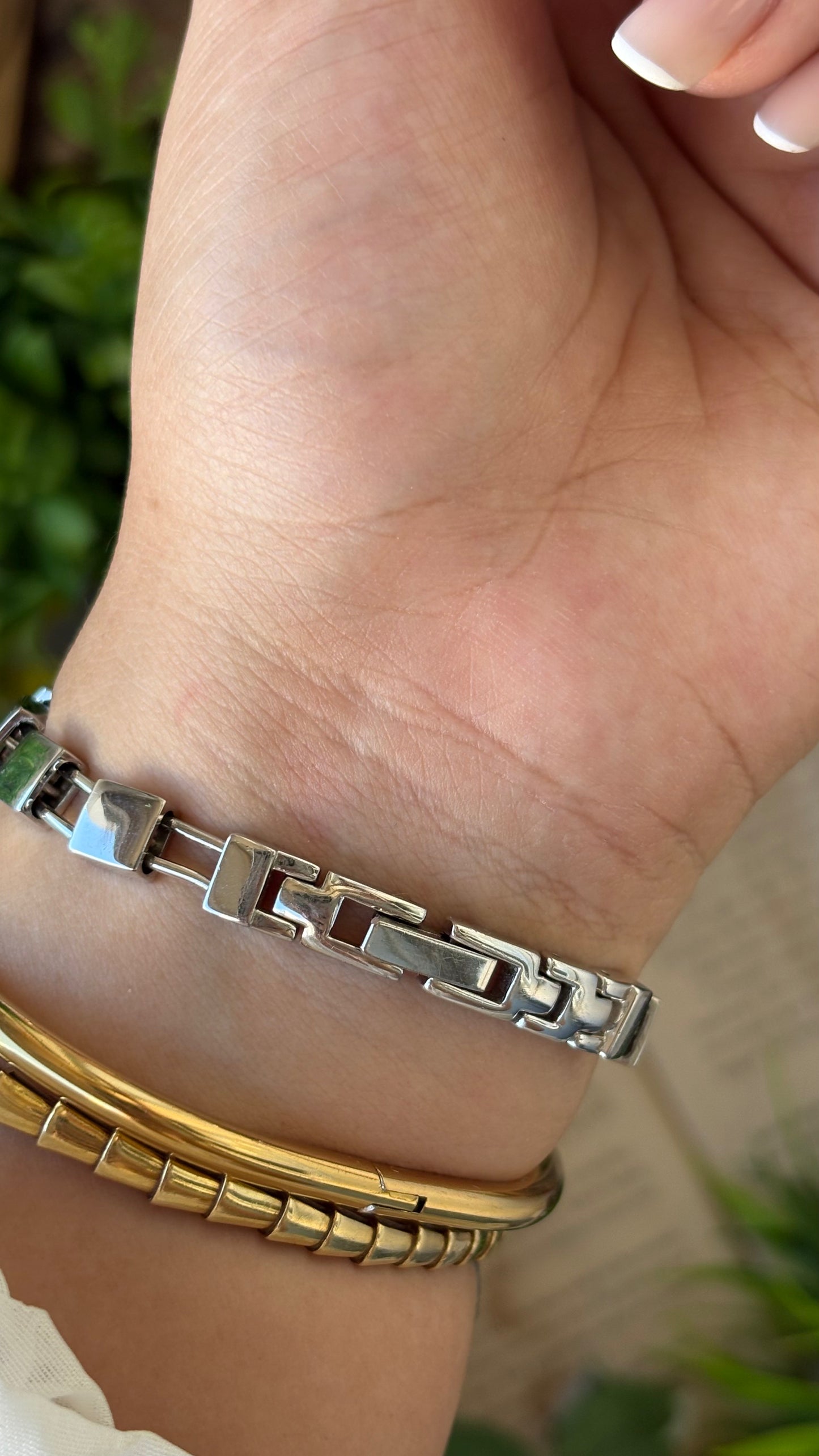 Rare Vintage Anne Klein Square Bead Double Bracelet Watch in Silver Tone Quartz #00224