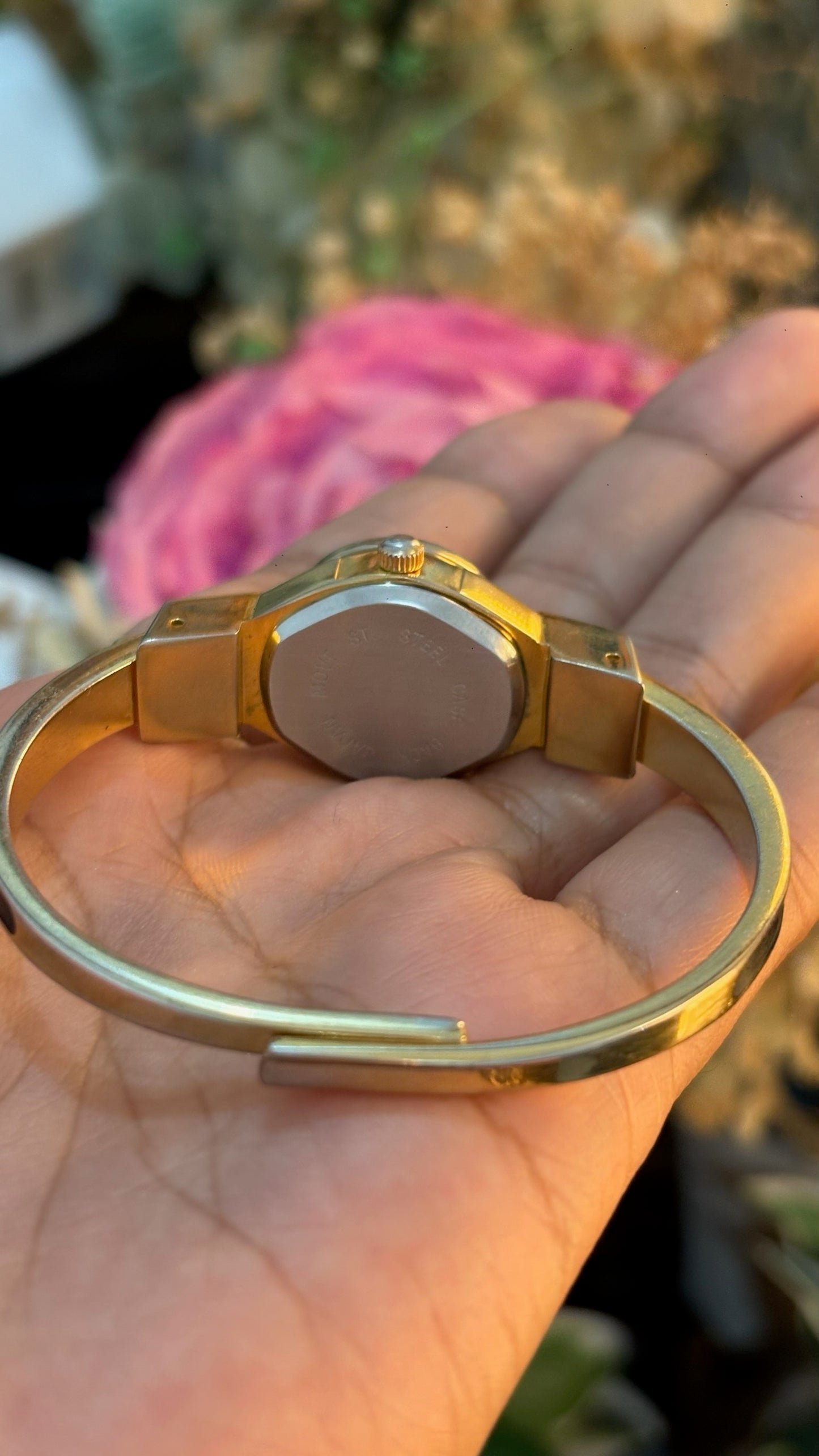 Extremely Rare Dainty Vintage Liebe Victorian Black Peekaboo Watch in Gold Tone Quartz