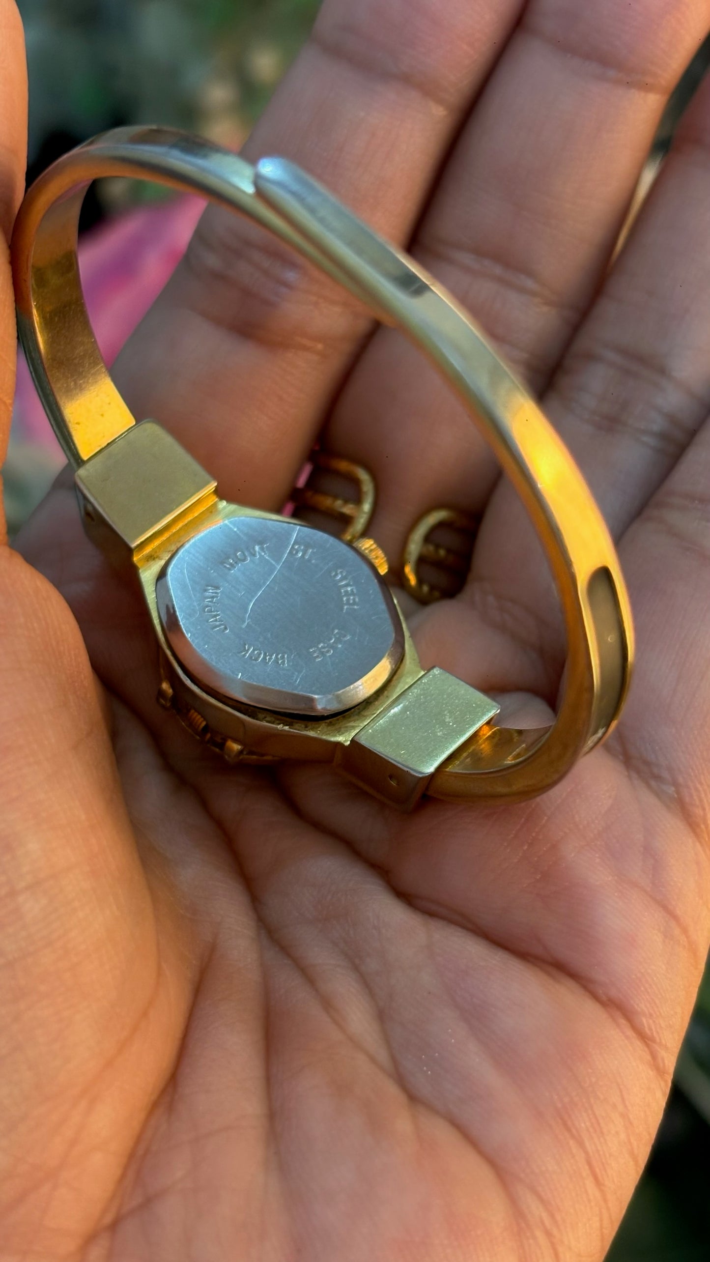 Extremely Rare Dainty Vintage Liebe Victorian Black Peekaboo Watch in Gold Tone Quartz