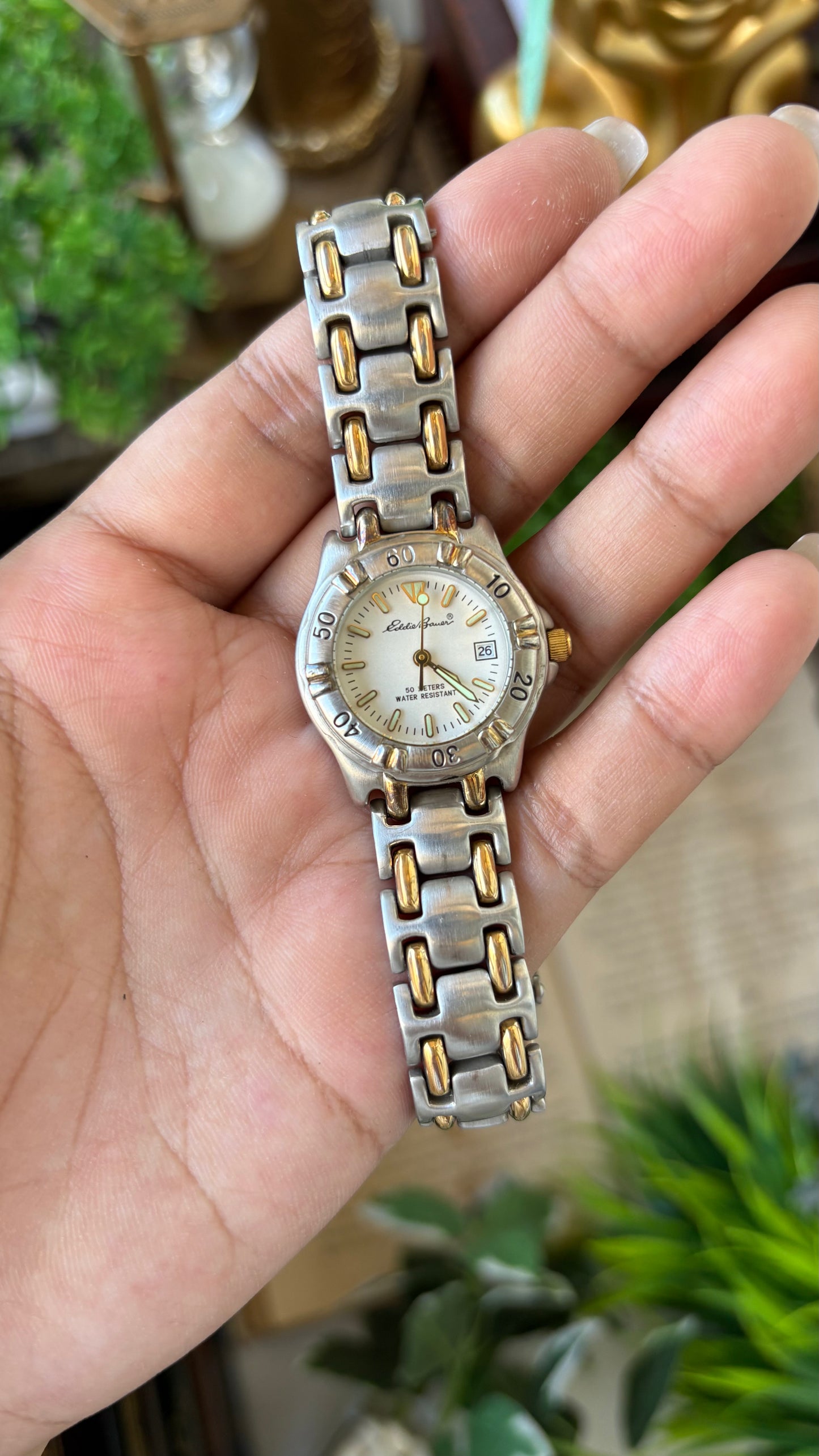 Vintage Eddie Bauer Date Window Sports Link Watch in Two-Tone Quartz #00236