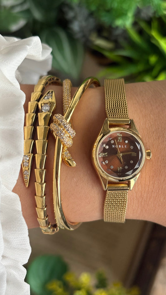 Vintage Noble Dainty Watch in Gold Tone Burgundy Brown Dial