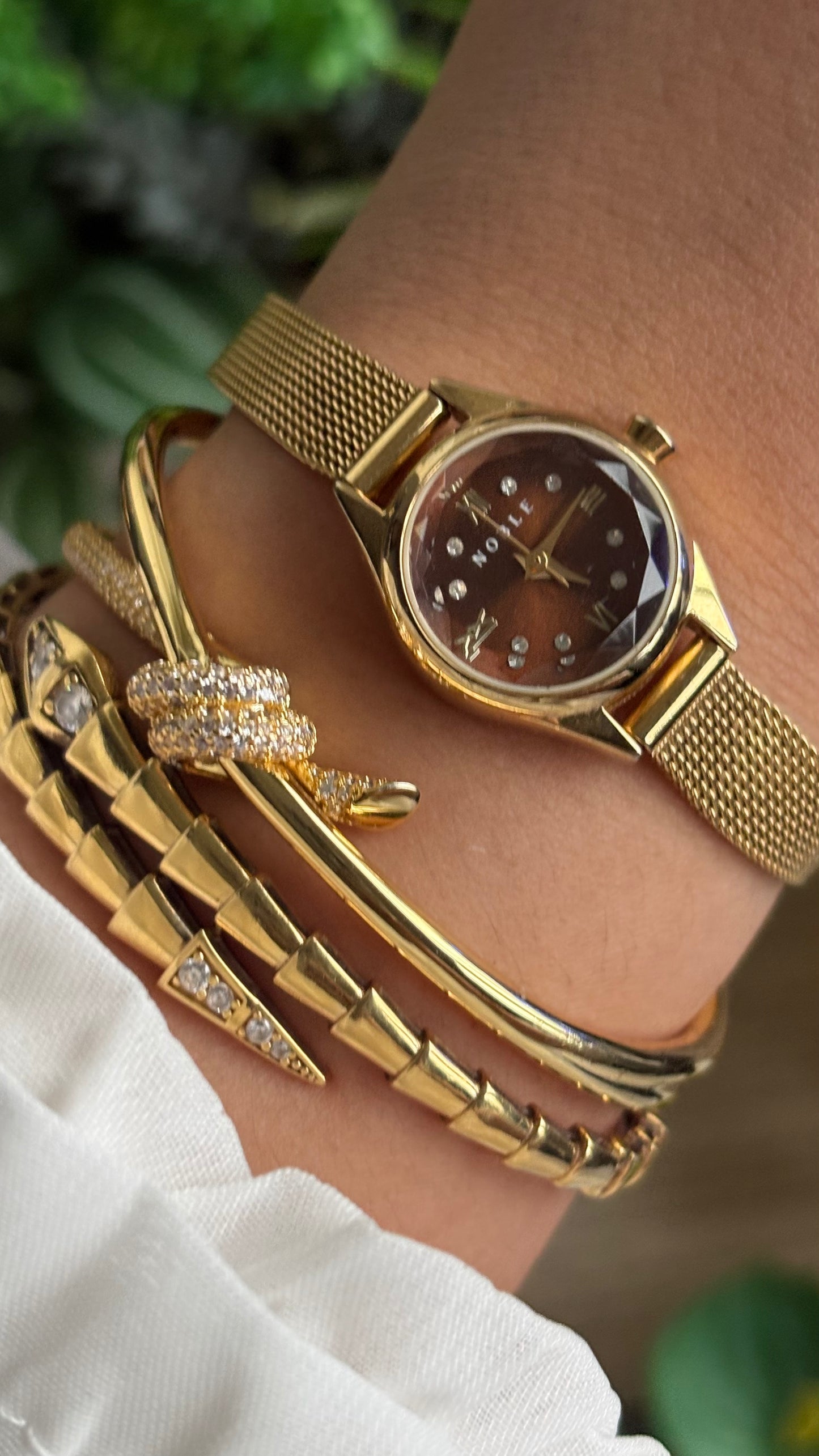 Vintage Noble Dainty Watch in Gold Tone Burgundy Brown Dial