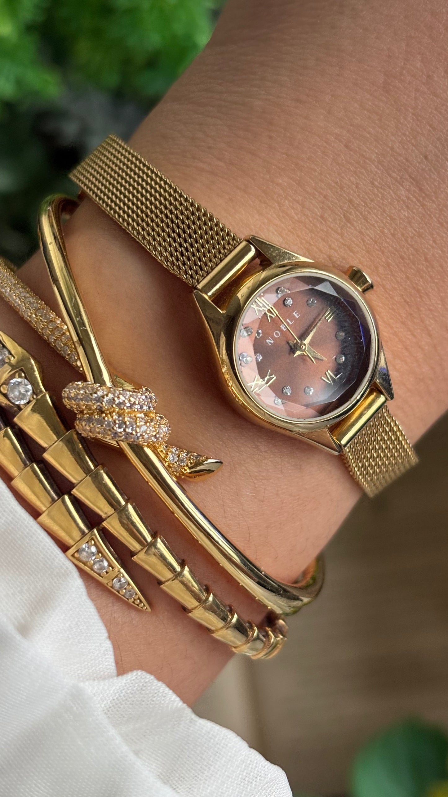 Vintage Noble Dainty Watch in Gold Tone Burgundy Brown Dial