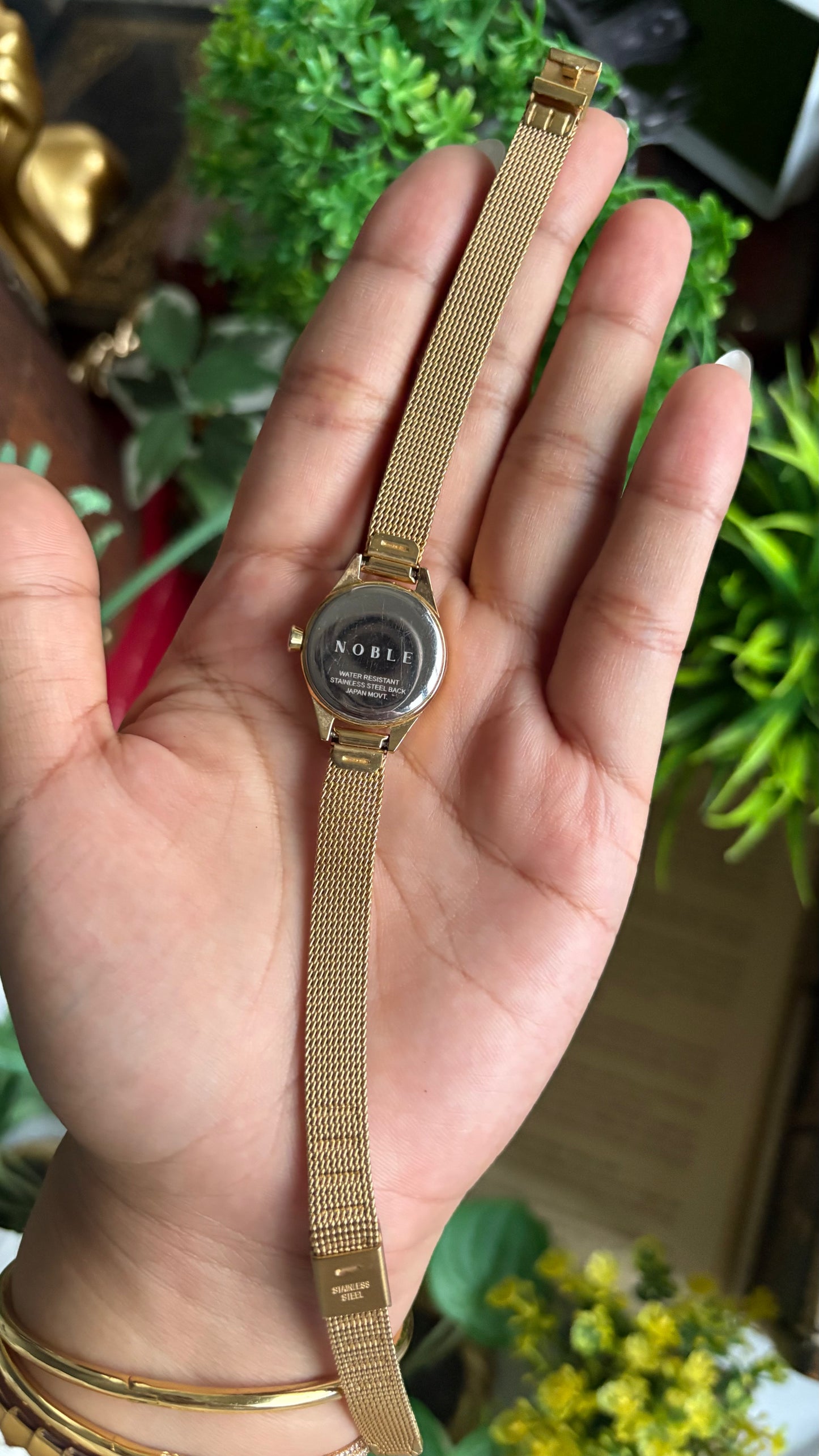 Vintage Noble Dainty Watch in Gold Tone Burgundy Brown Dial