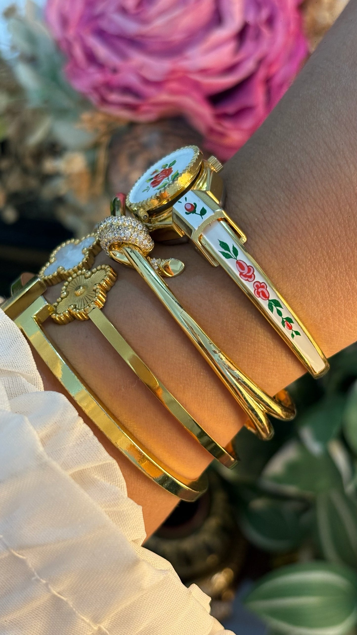 Extremely Rare Dainty Vintage Bornoy White Victoria Peekaboo Watch in Gold Tone Quartz