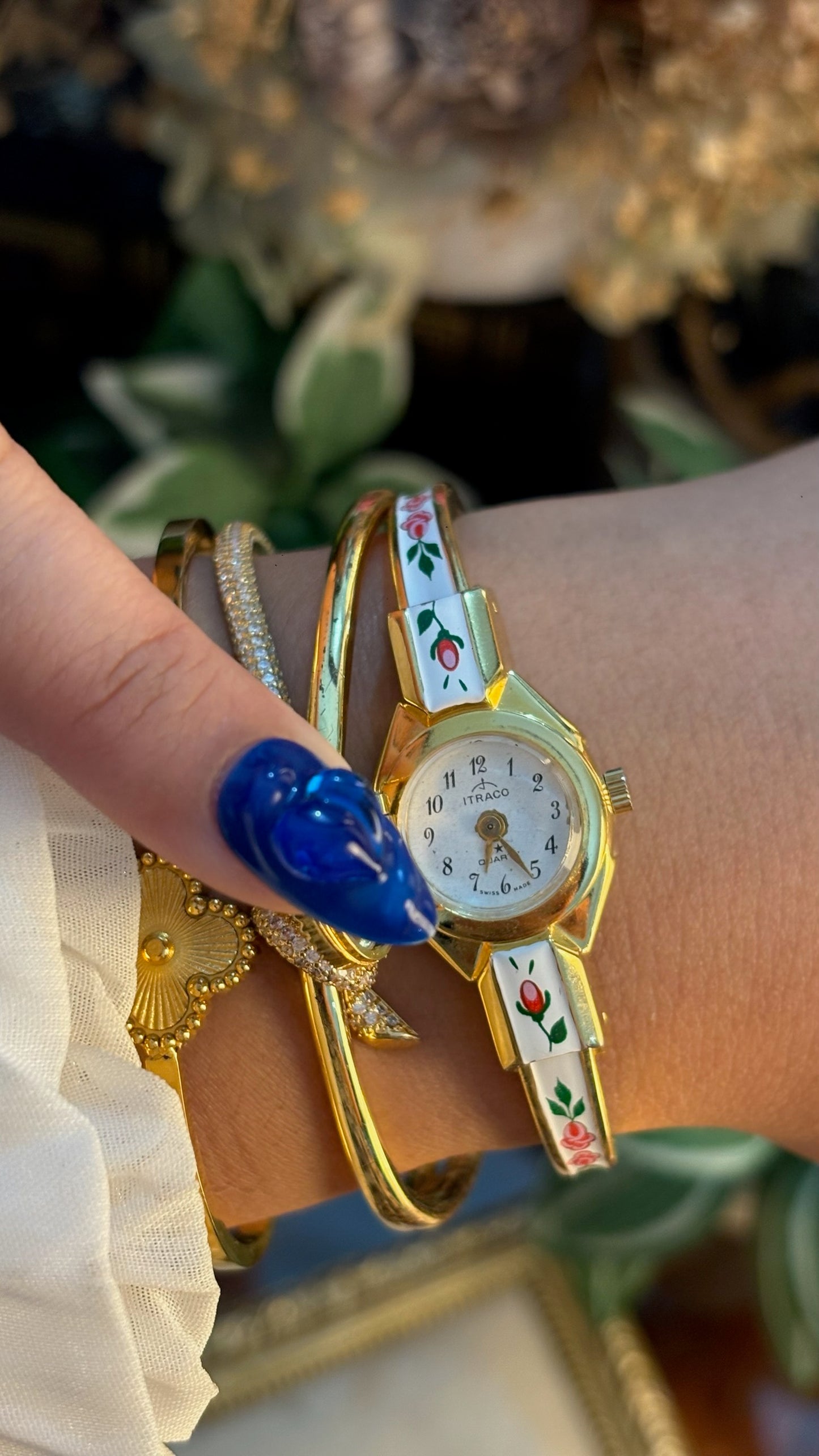 Extremely Rare Dainty Vintage Bornoy White Victoria Peekaboo Watch in Gold Tone Quartz