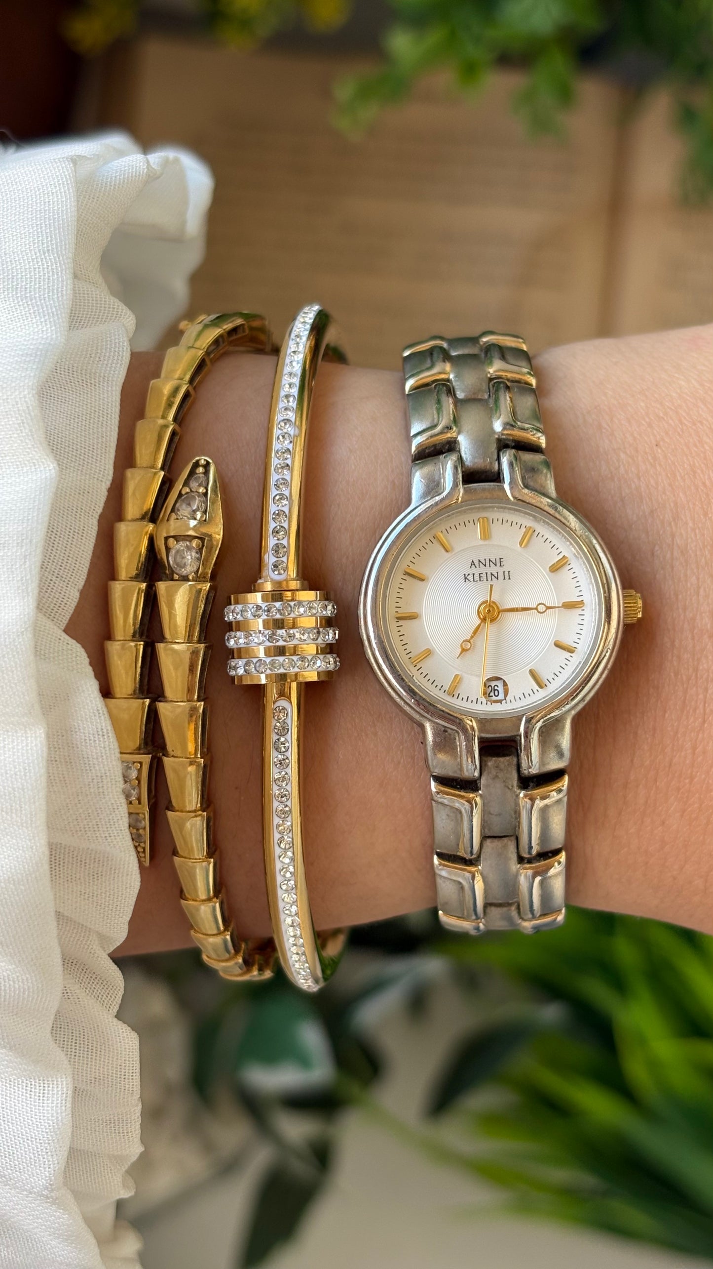 Vintage Anne Klein Classic Watch in Two-Tone Line Indices Quartz #00270