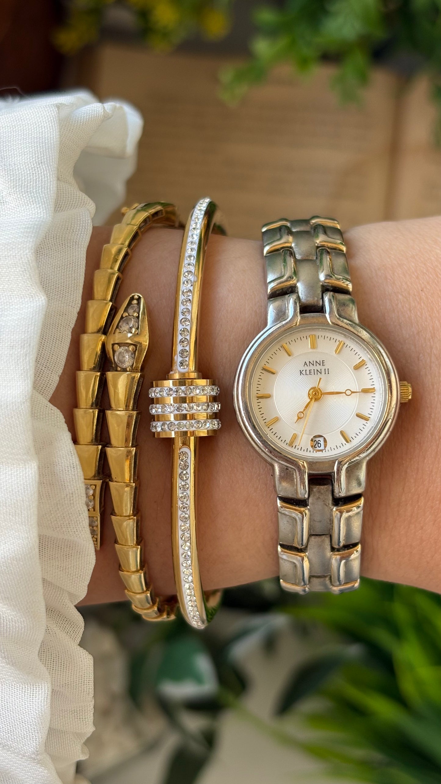 Vintage Anne Klein Classic Watch in Two-Tone Line Indices Quartz #00270