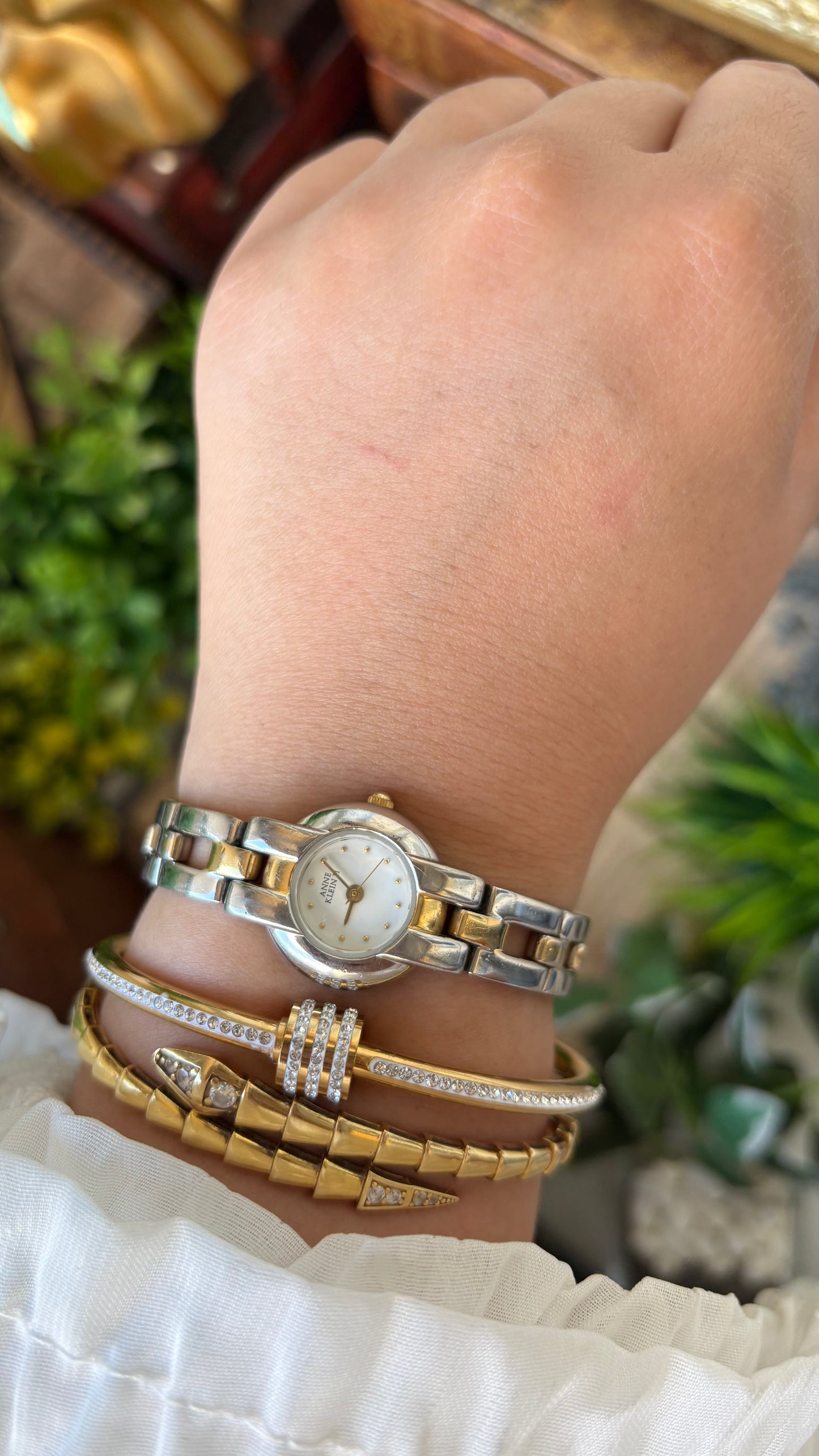 Vintage Anne Klein II Chain Bracelet Watch in Two-Tone Quartz #00235