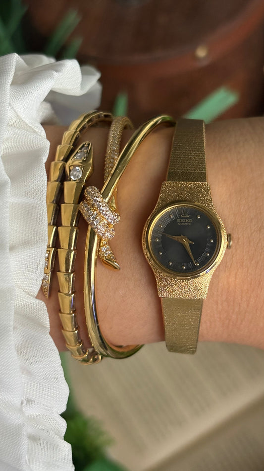 Vintage Seiko Watch in Gold Tone Black Dial