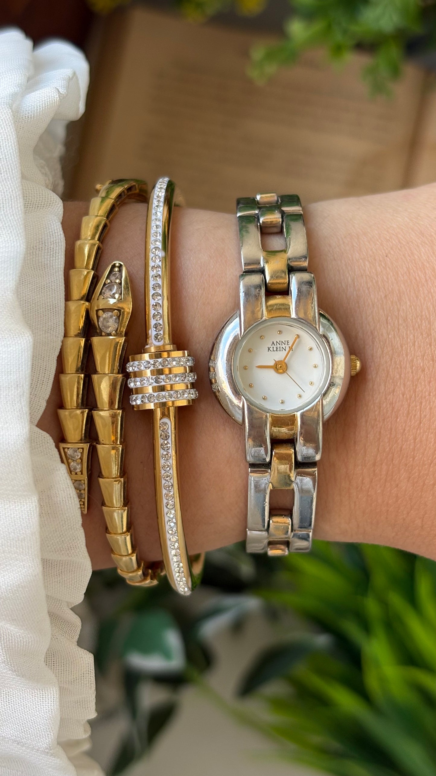 Vintage Anne Klein II Chain Bracelet Watch in Two-Tone Quartz #00235