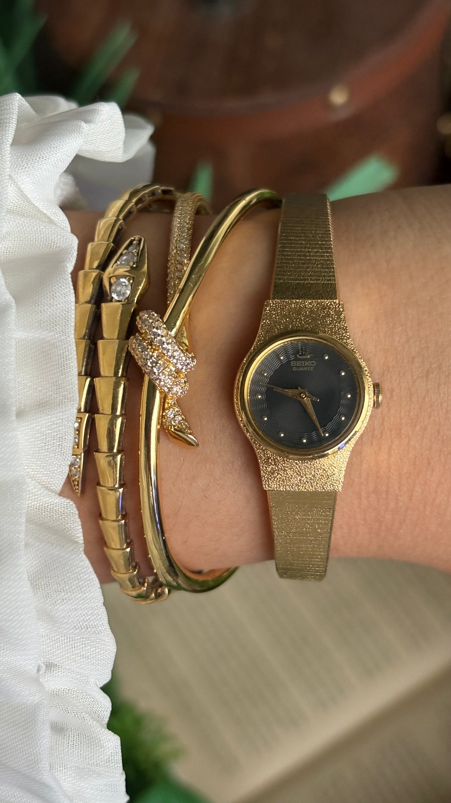 Vintage Seiko Watch in Gold Tone Black Dial