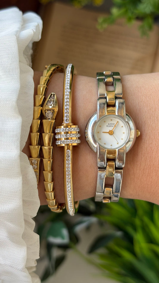 Vintage Anne Klein II Chain Bracelet Watch in Two-Tone Quartz #00235