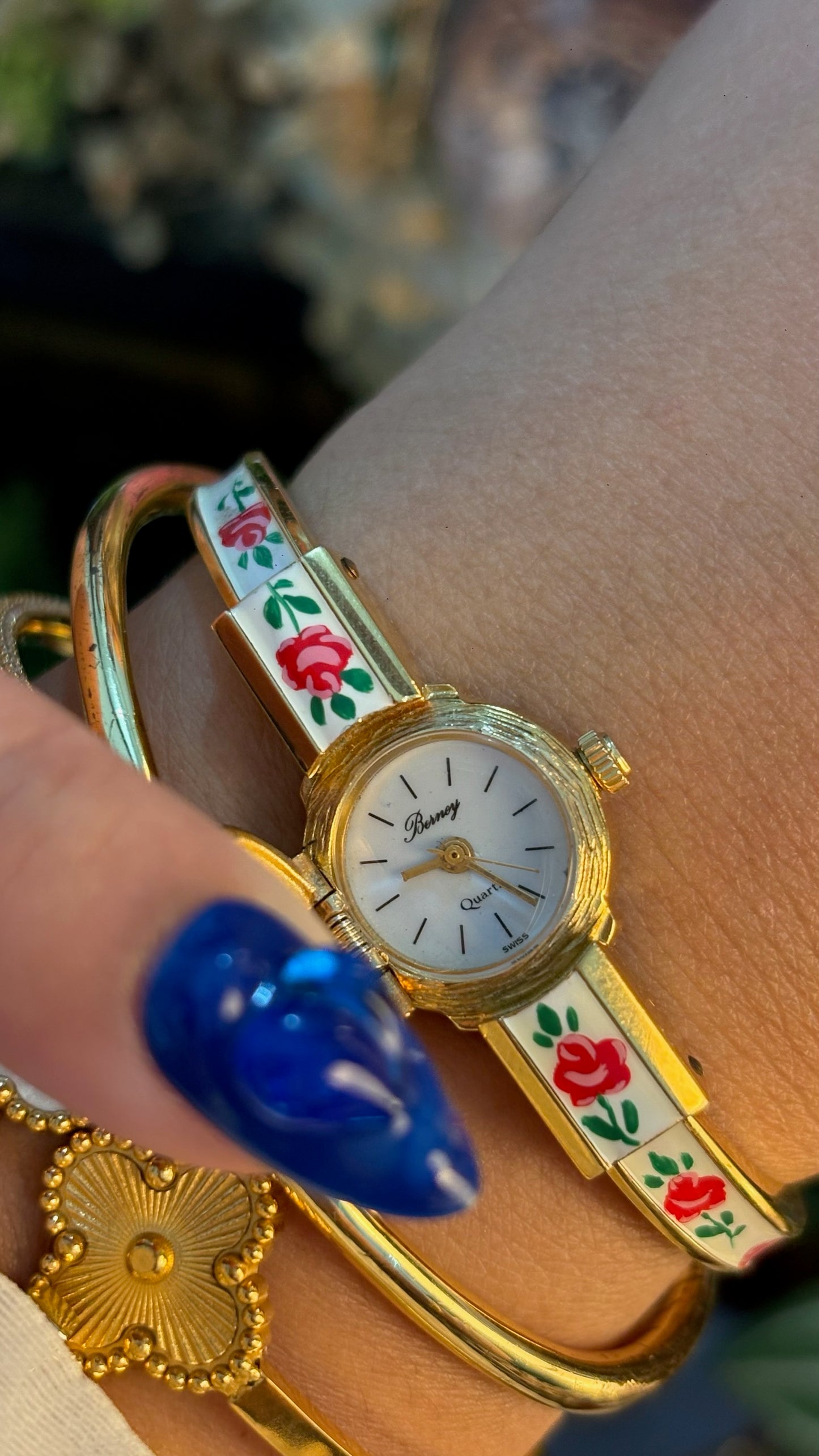 Extremely Rare Dainty Vintage Bornoy White Victoria Peekaboo Watch in Gold Tone Quartz