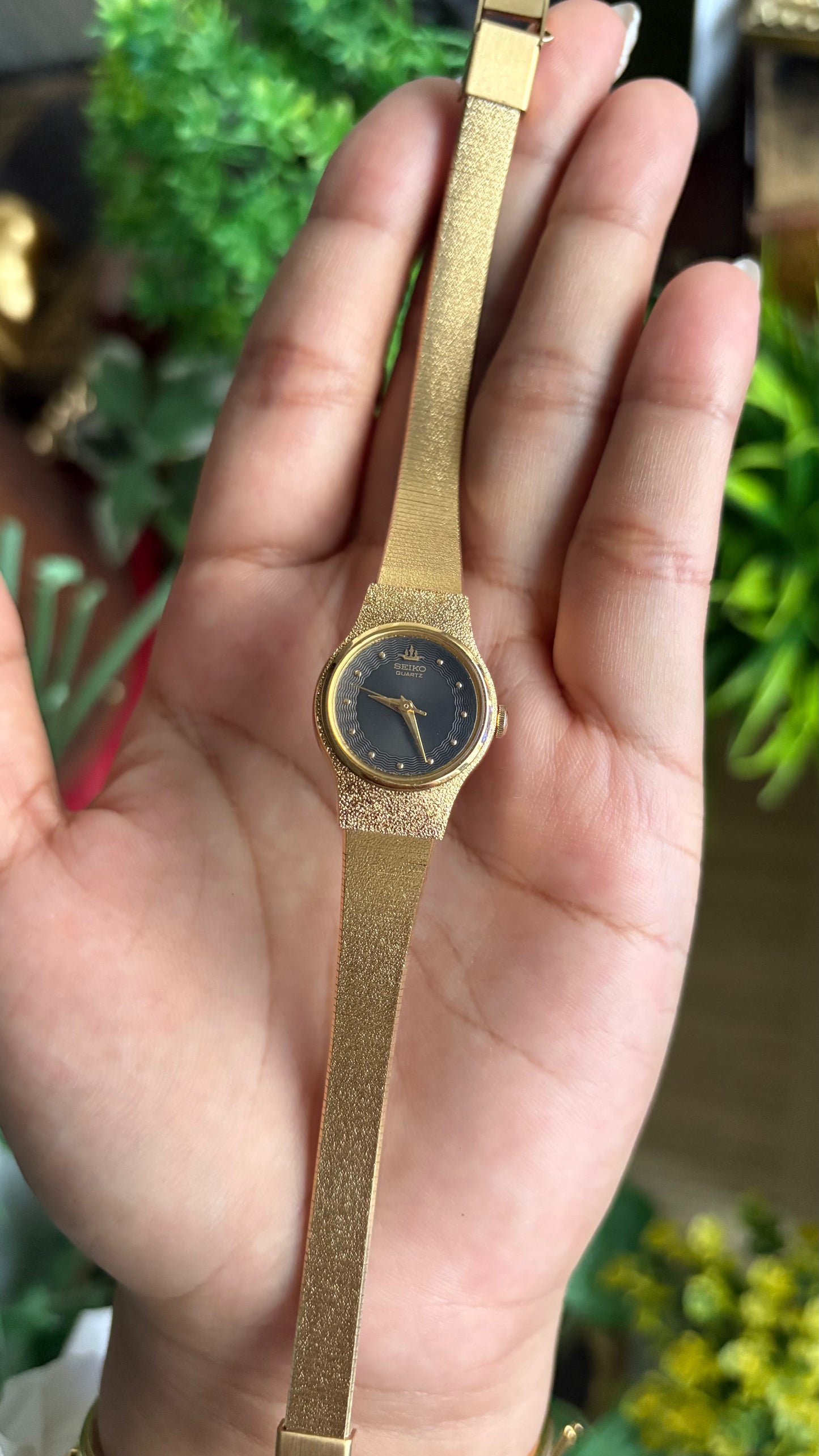 Vintage Seiko Watch in Gold Tone Black Dial