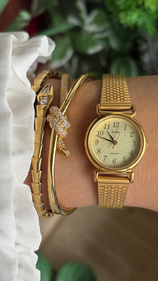 Vintage Alba Seiko Watch in Gold Tone Beautifully Textured Dial