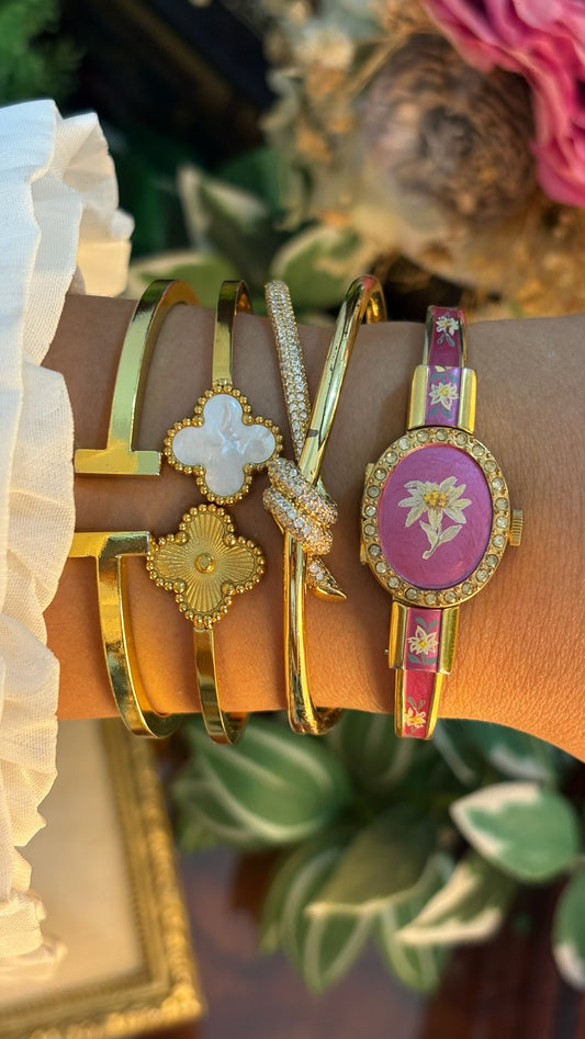 Extremely Rare Dainty Vintage Itraco Pink Victorian Peekaboo Watch in Gold Tone Quartz