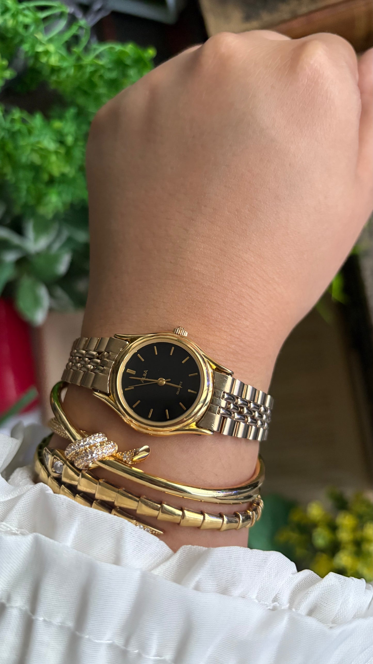 Vintage Alba Seiko Watch in Gold Tone Black Dial