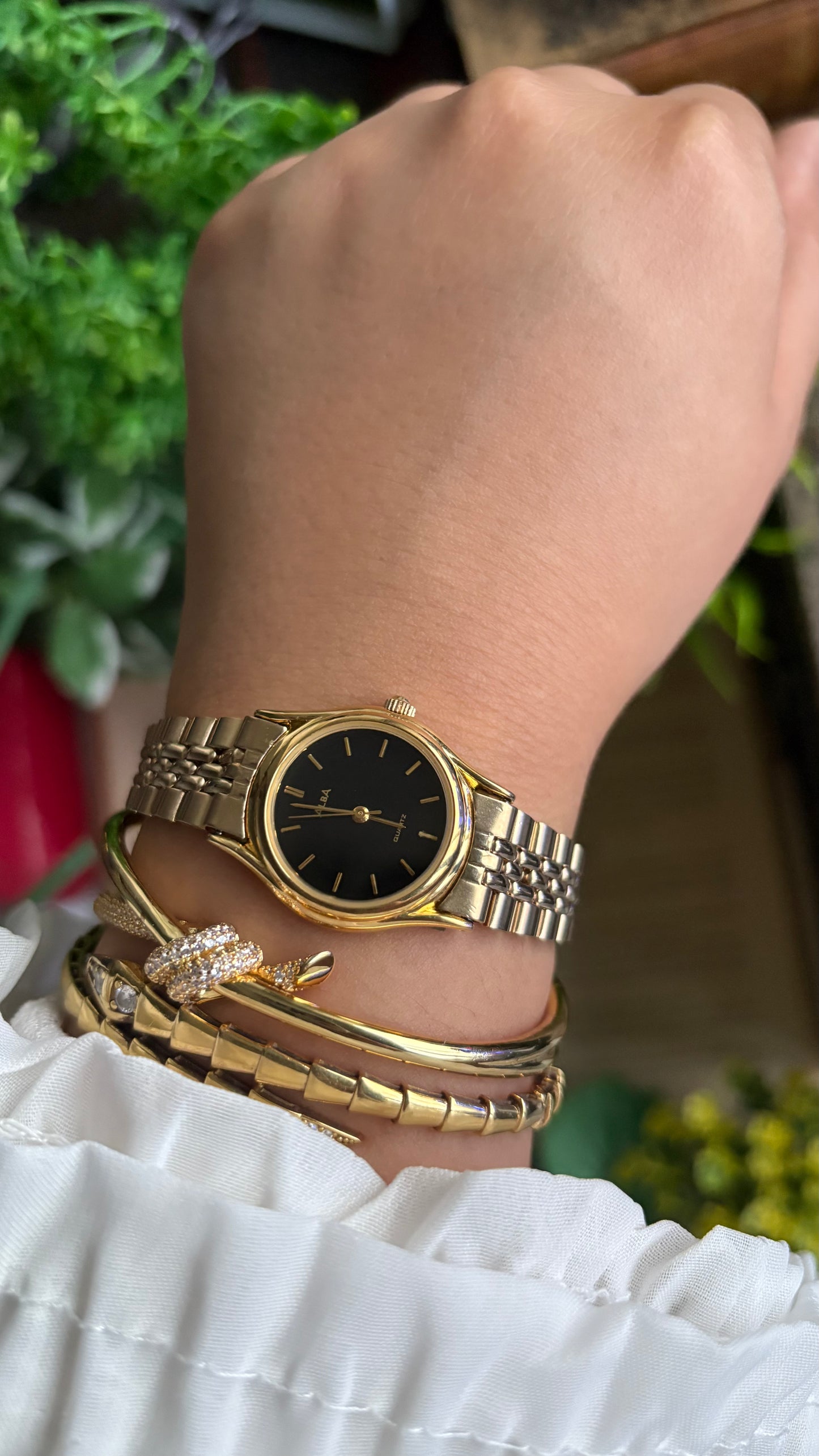 Vintage Alba Seiko Watch in Gold Tone Black Dial