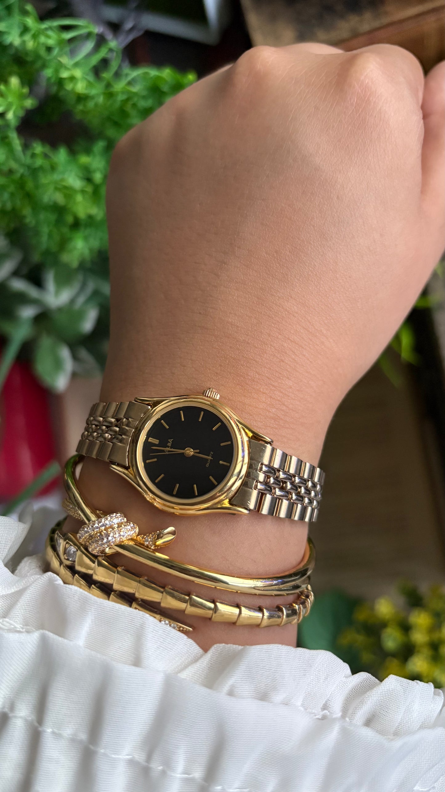 Vintage Alba Seiko Watch in Gold Tone Black Dial
