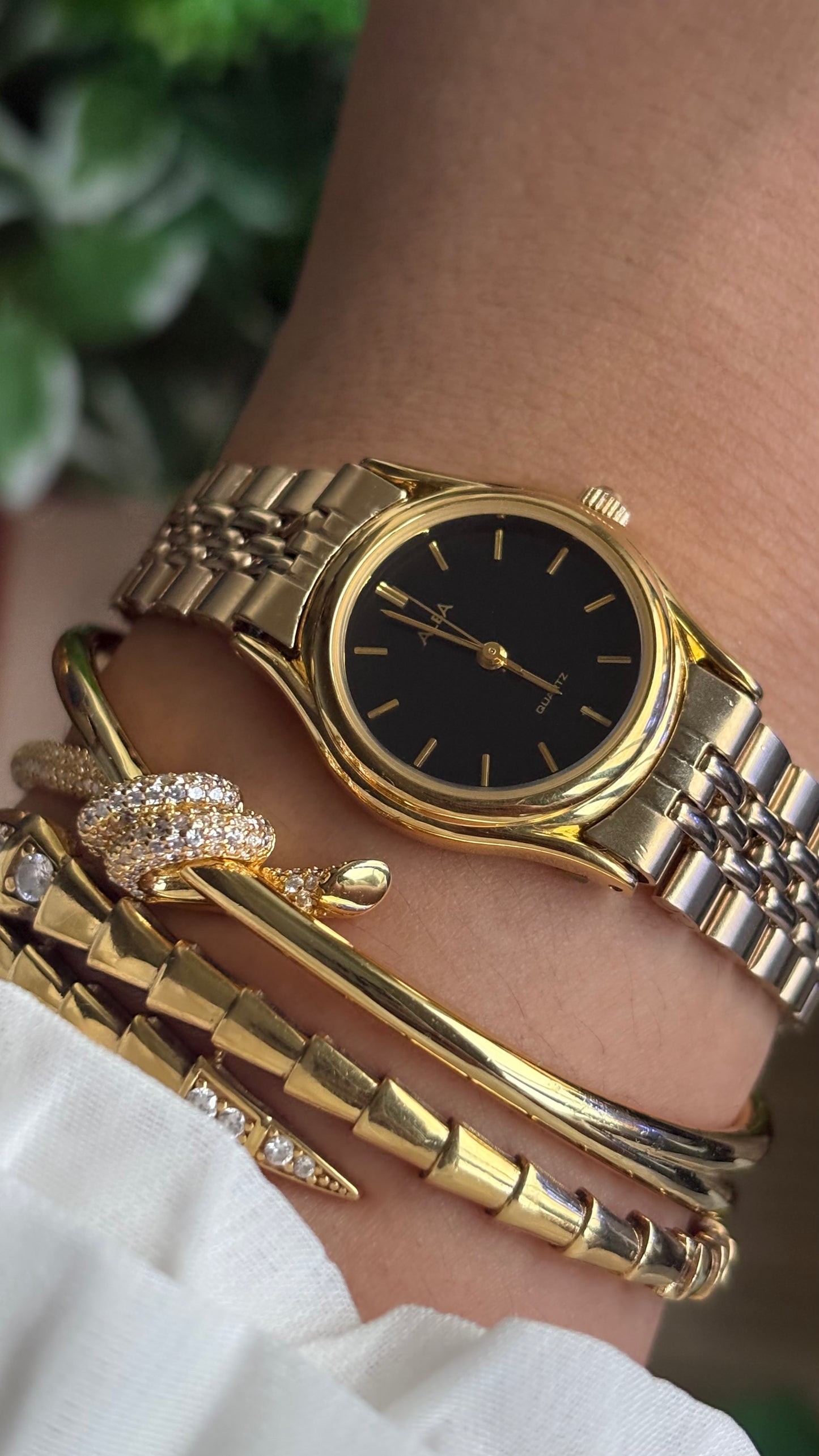 Vintage Alba Seiko Watch in Gold Tone Black Dial