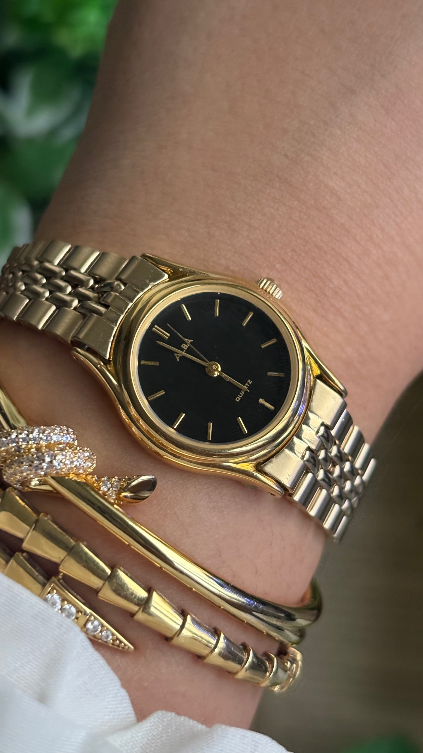 Vintage Alba Seiko Watch in Gold Tone Black Dial
