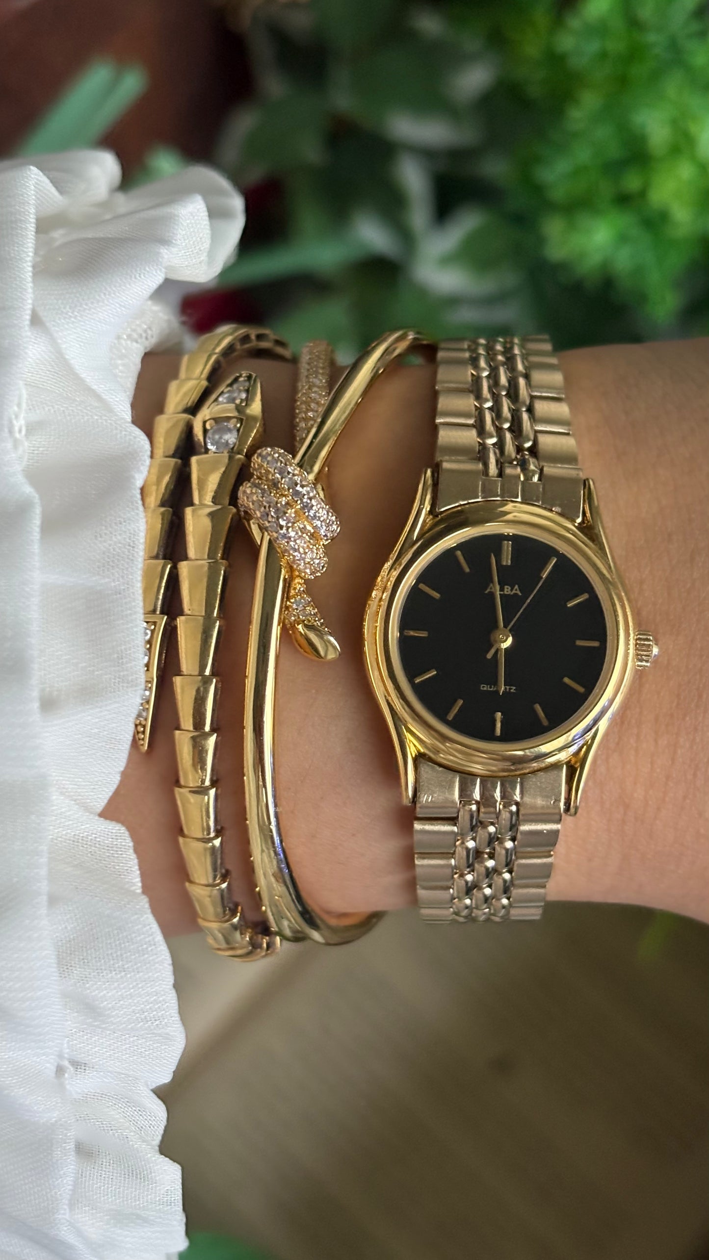 Vintage Alba Seiko Watch in Gold Tone Black Dial