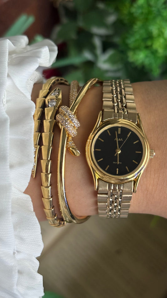 Vintage Alba Seiko Watch in Gold Tone Black Dial