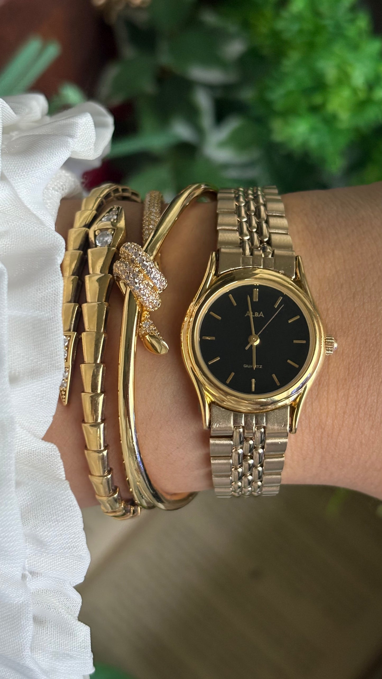 Vintage Alba Seiko Watch in Gold Tone Black Dial