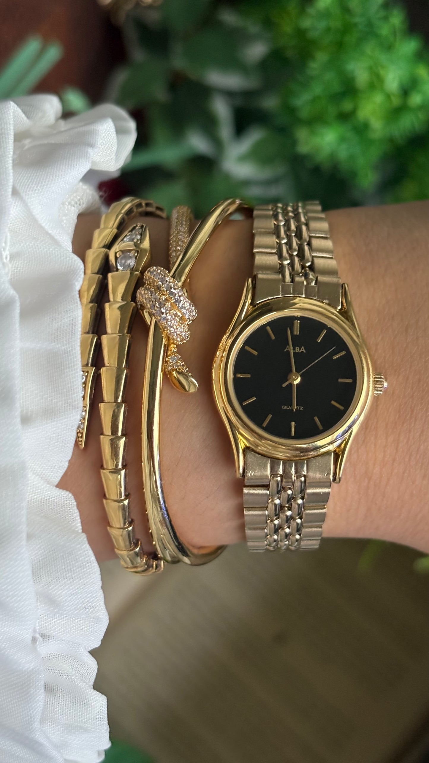 Vintage Alba Seiko Watch in Gold Tone Black Dial
