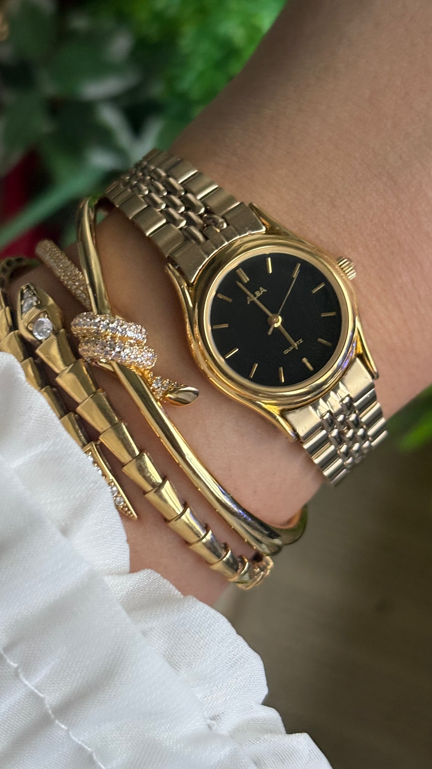 Vintage Alba Seiko Watch in Gold Tone Black Dial