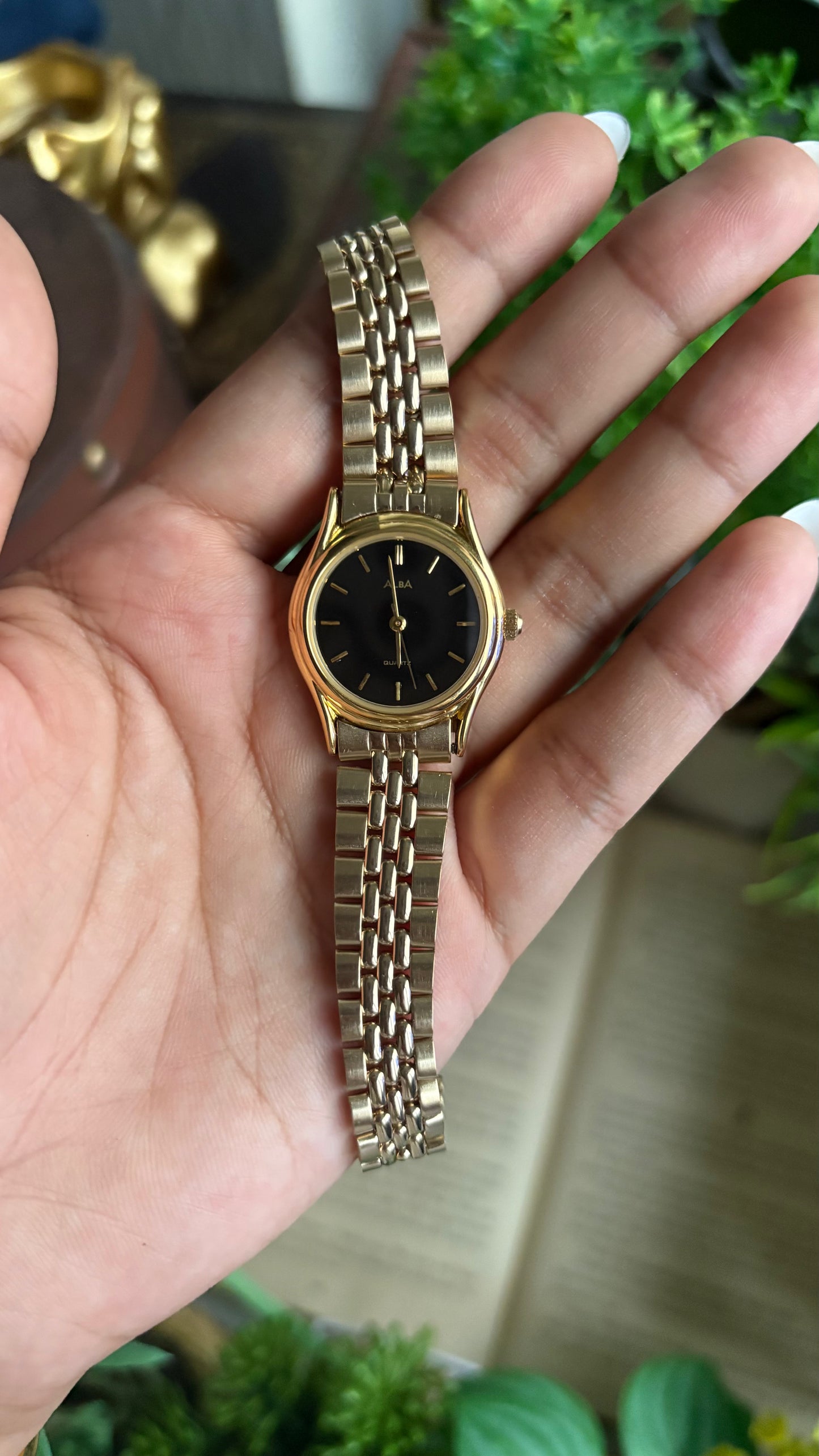 Vintage Alba Seiko Watch in Gold Tone Black Dial
