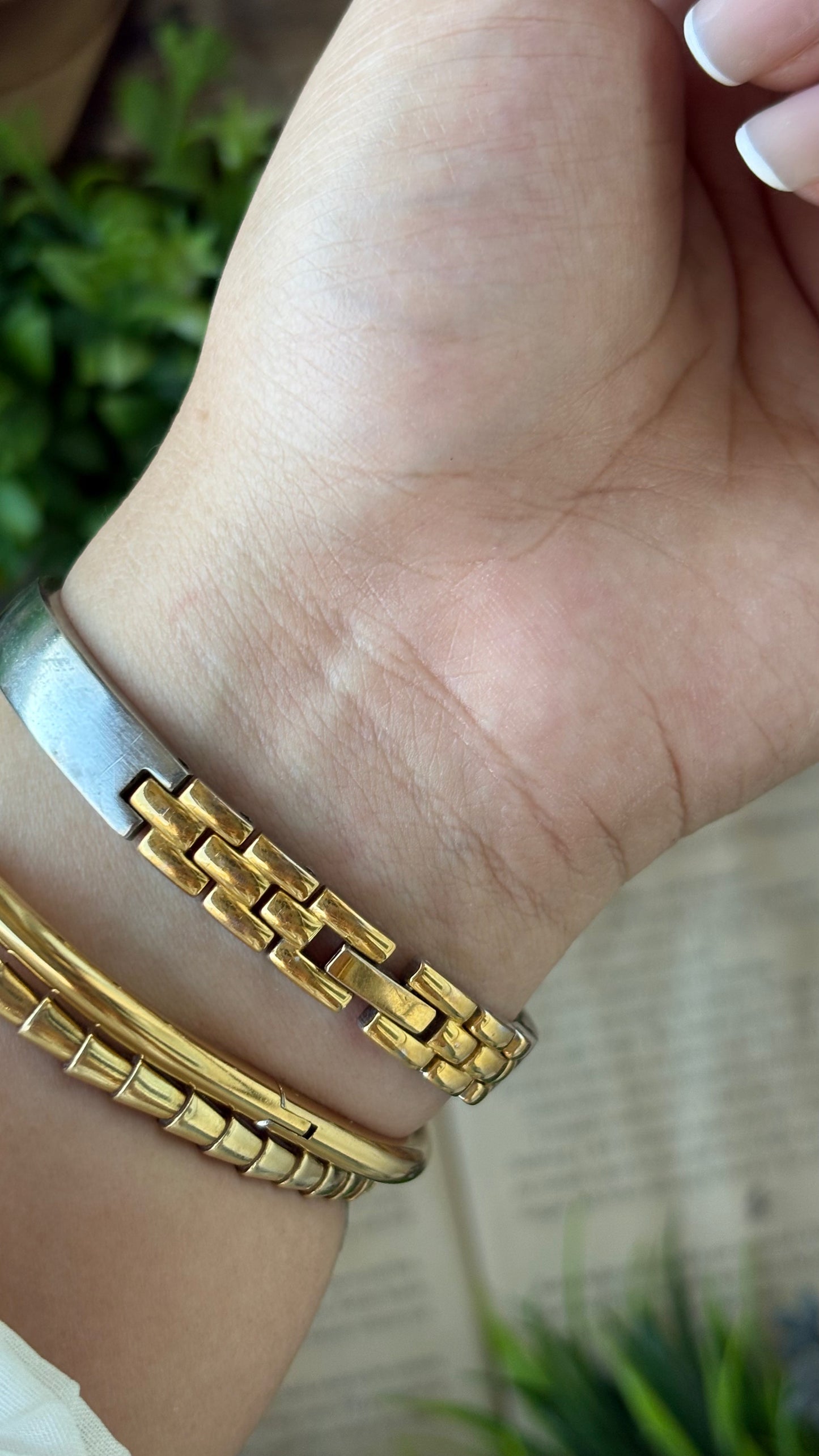 Rare Vintage Dainty Anne Klein Bangle Watch in Two Tone Gold Roman Indices #00206