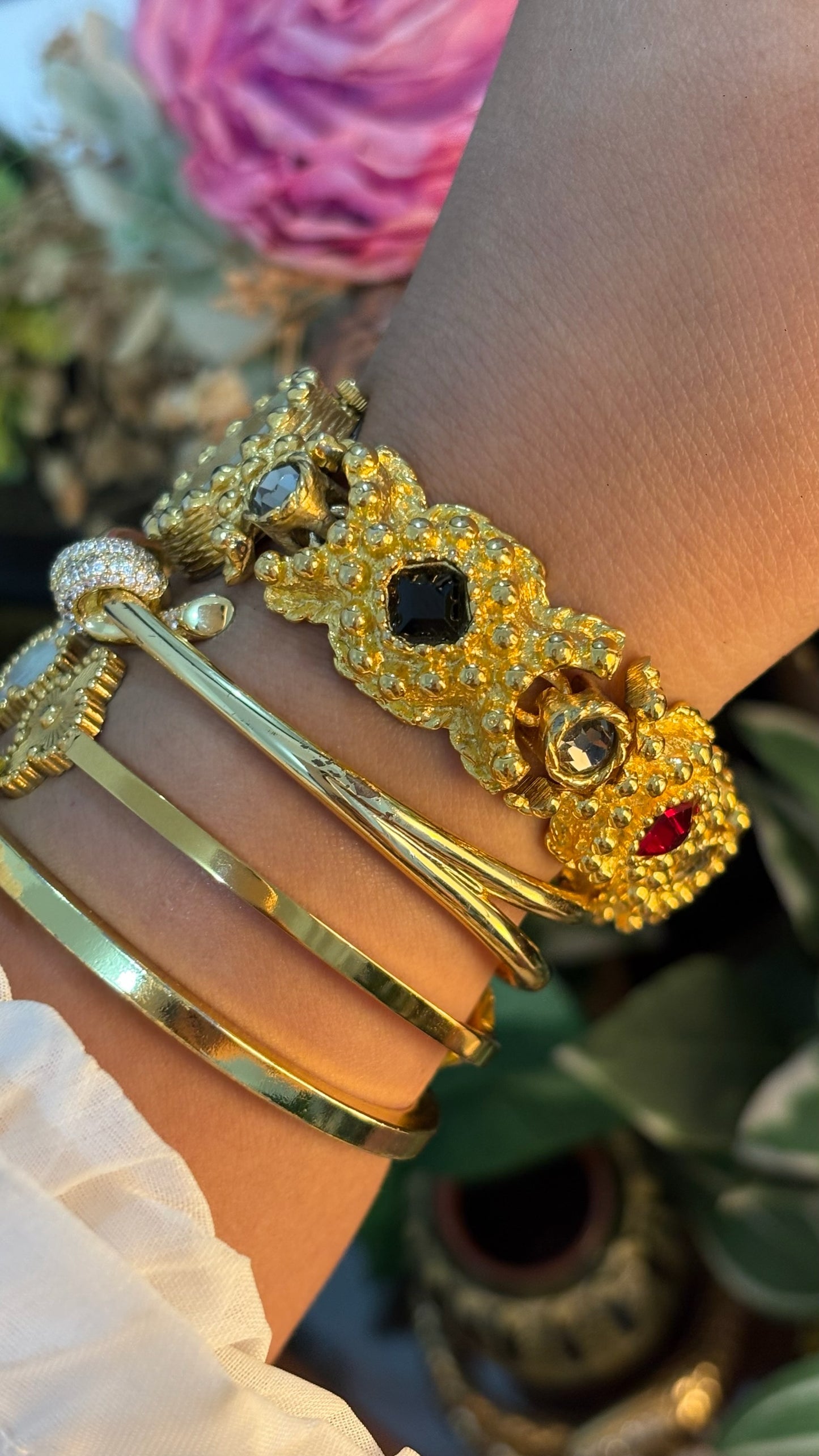 Rare Vintage M&F Bejeweled Princess Watch in Gold Tone Quartz