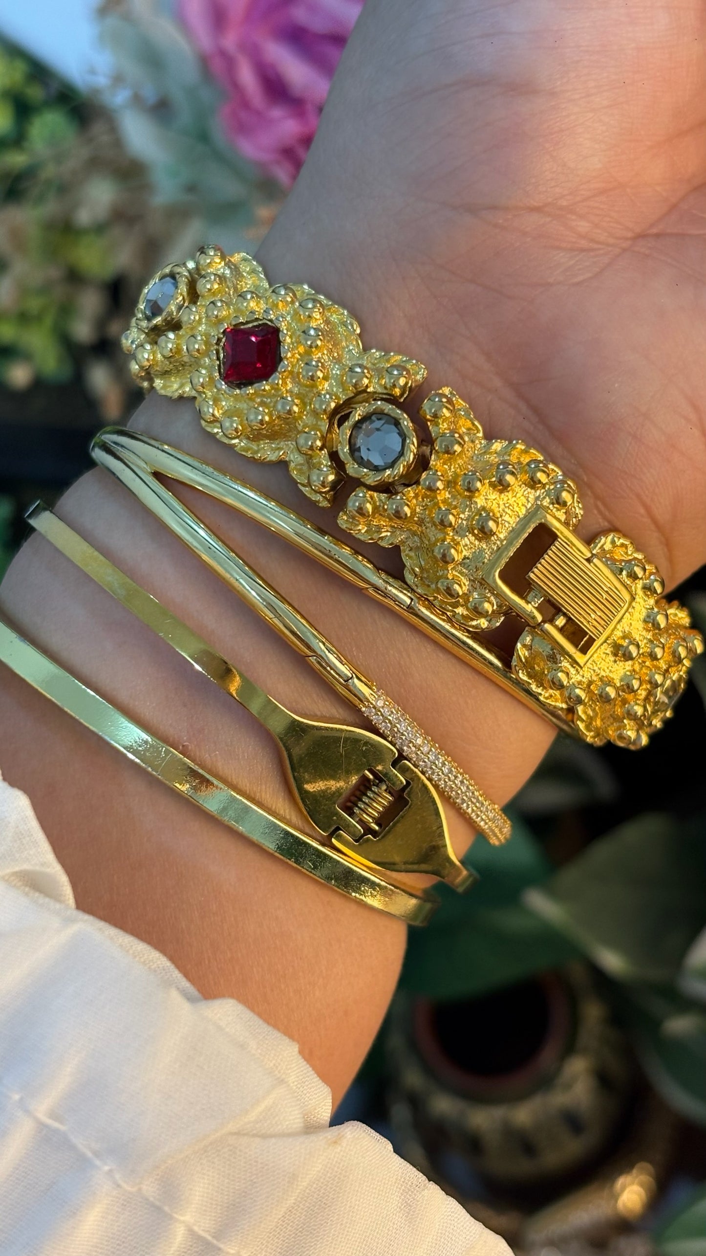 Rare Vintage M&F Bejeweled Princess Watch in Gold Tone Quartz