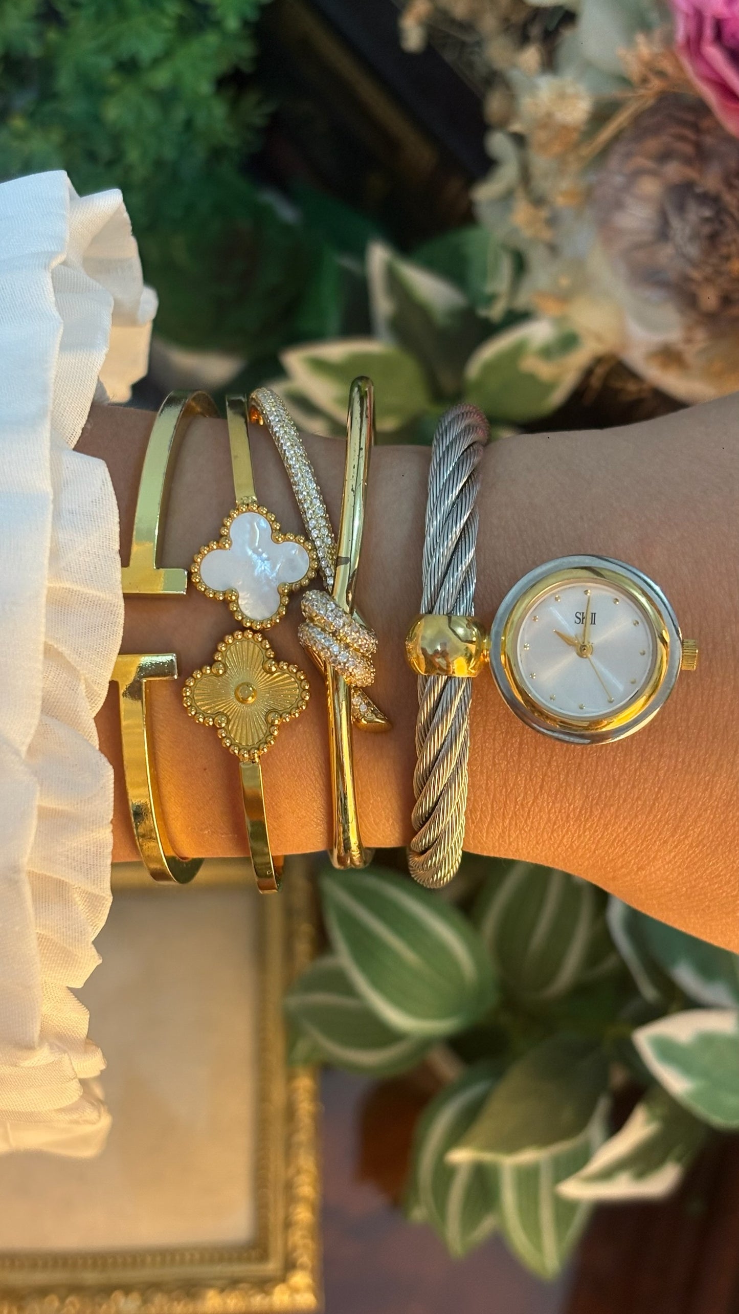 Rare Vintage SK-II Twisted Cable Bangle Watch in Two-Tone Quartz