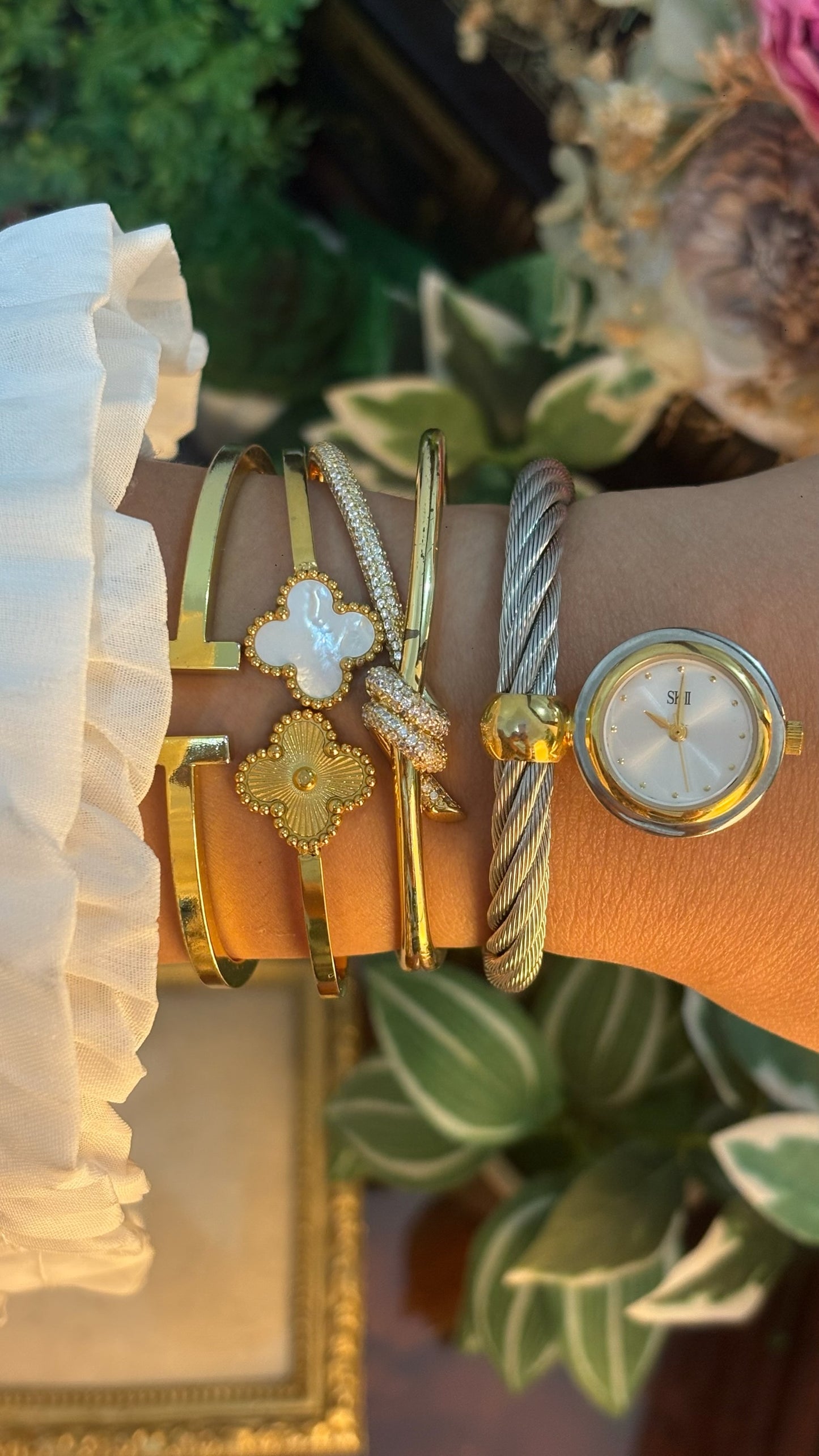 Rare Vintage SK-II Twisted Cable Bangle Watch in Two-Tone Quartz