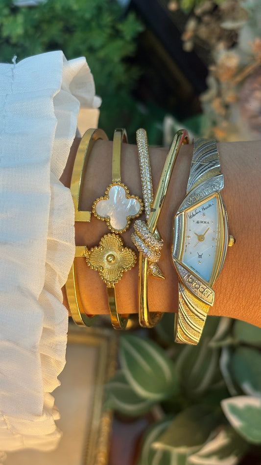 Extremely Rare Dainty Vintage Valentino Moradei Aurora Halfmoon Watch in Two-Tone Quartz