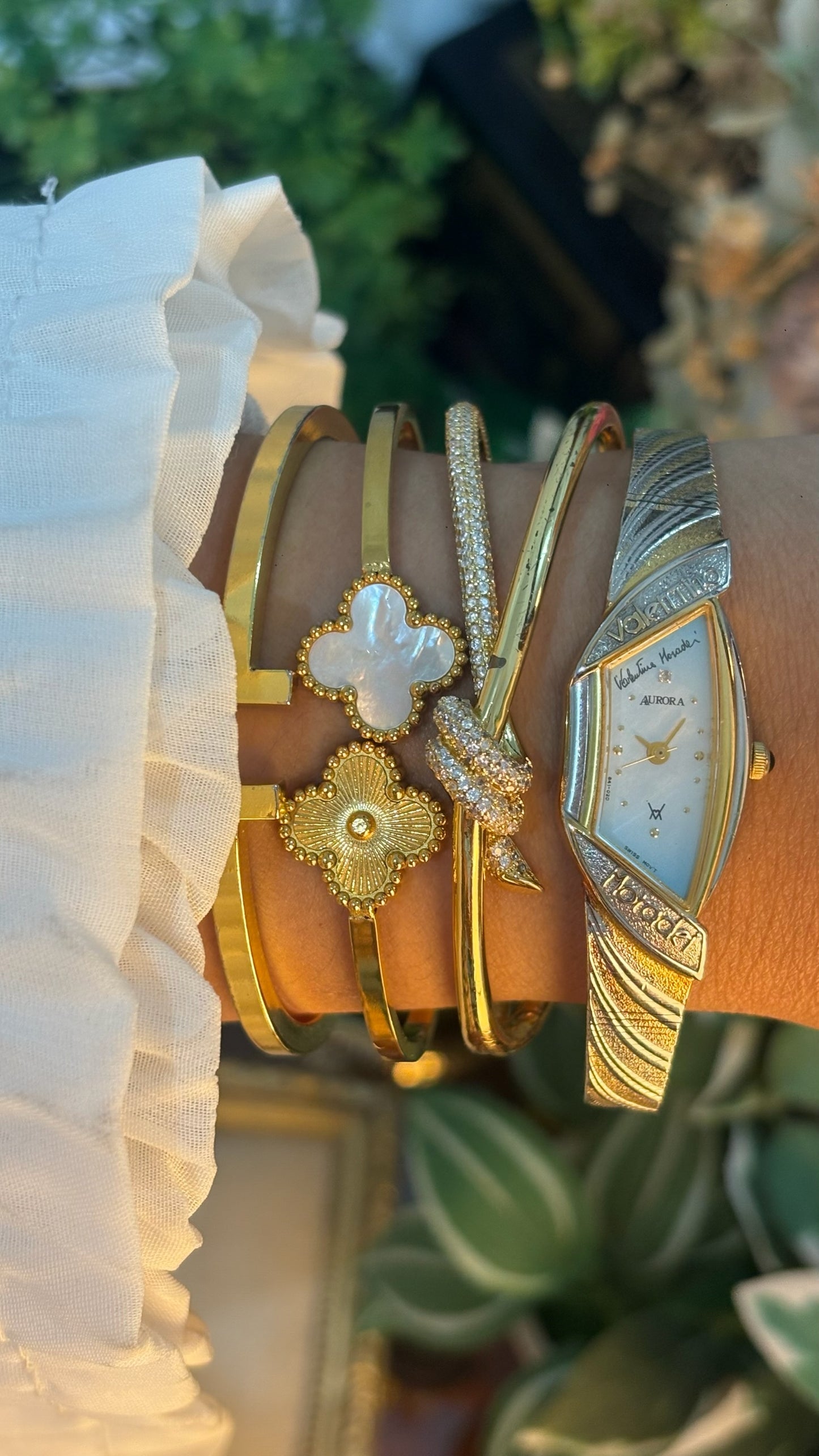 Extremely Rare Dainty Vintage Valentino Moradei Aurora Halfmoon Watch in Two-Tone Quartz