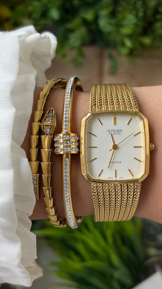 Vintage Sunlord Playth Tank Dress Watch in Gold Tone Quartz #00624