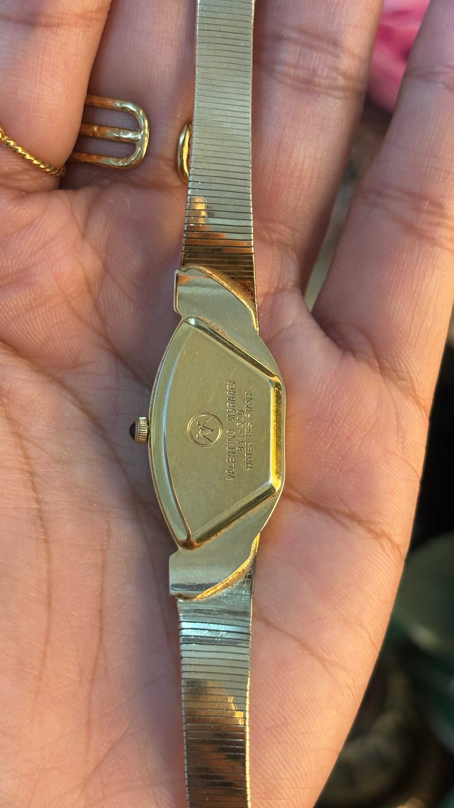 Extremely Rare Dainty Vintage Valentino Moradei Aurora Halfmoon Watch in Two-Tone Quartz