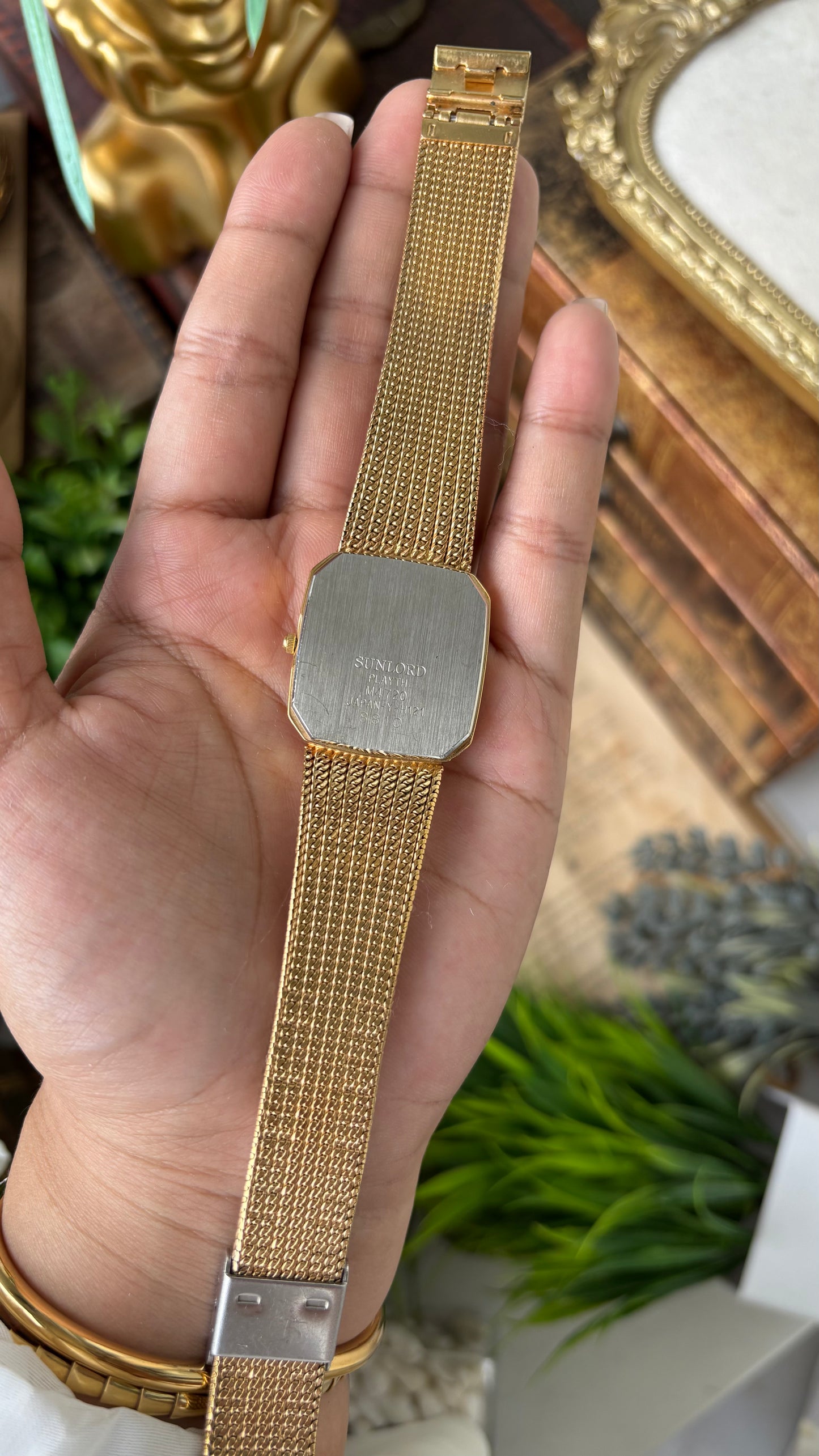 Vintage Sunlord Playth Tank Dress Watch in Gold Tone Quartz #00624