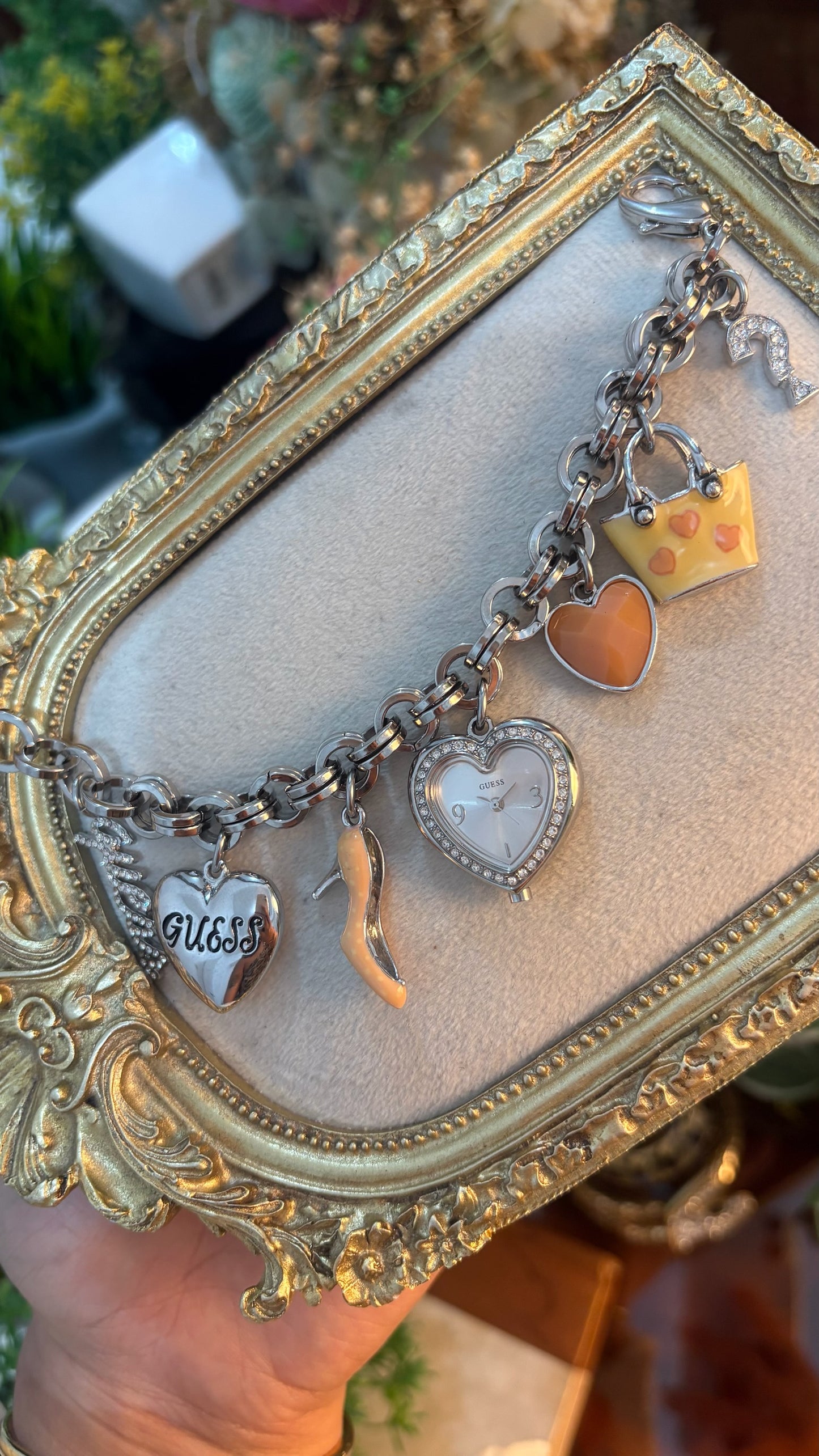 Extremely Rare Vintage Guess Charm Heart Watch in Silver Tone Quartz