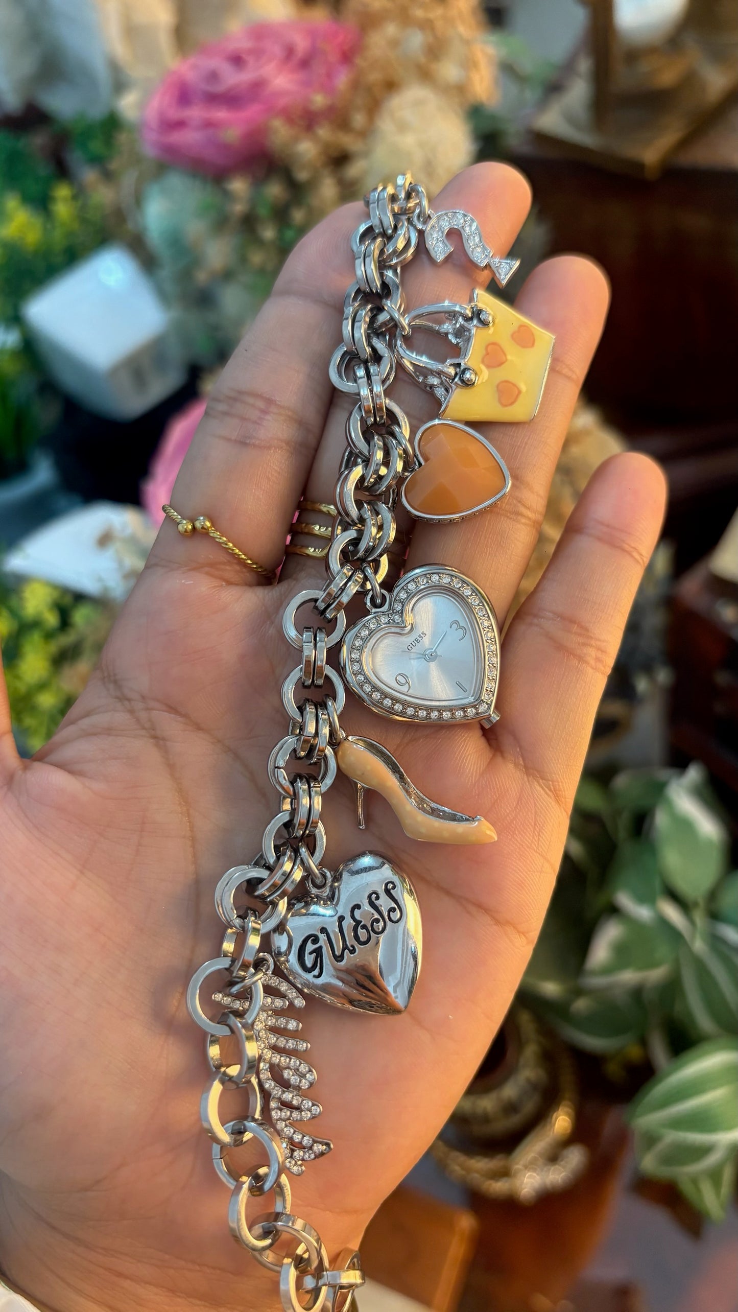 Extremely Rare Vintage Guess Charm Heart Watch in Silver Tone Quartz