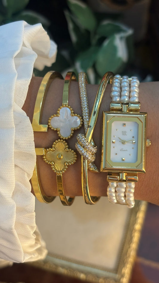 Extremely Rare Dainty Vintage TTT Freshwater Pearl Bracelet Watch in Gold Tone Quartz