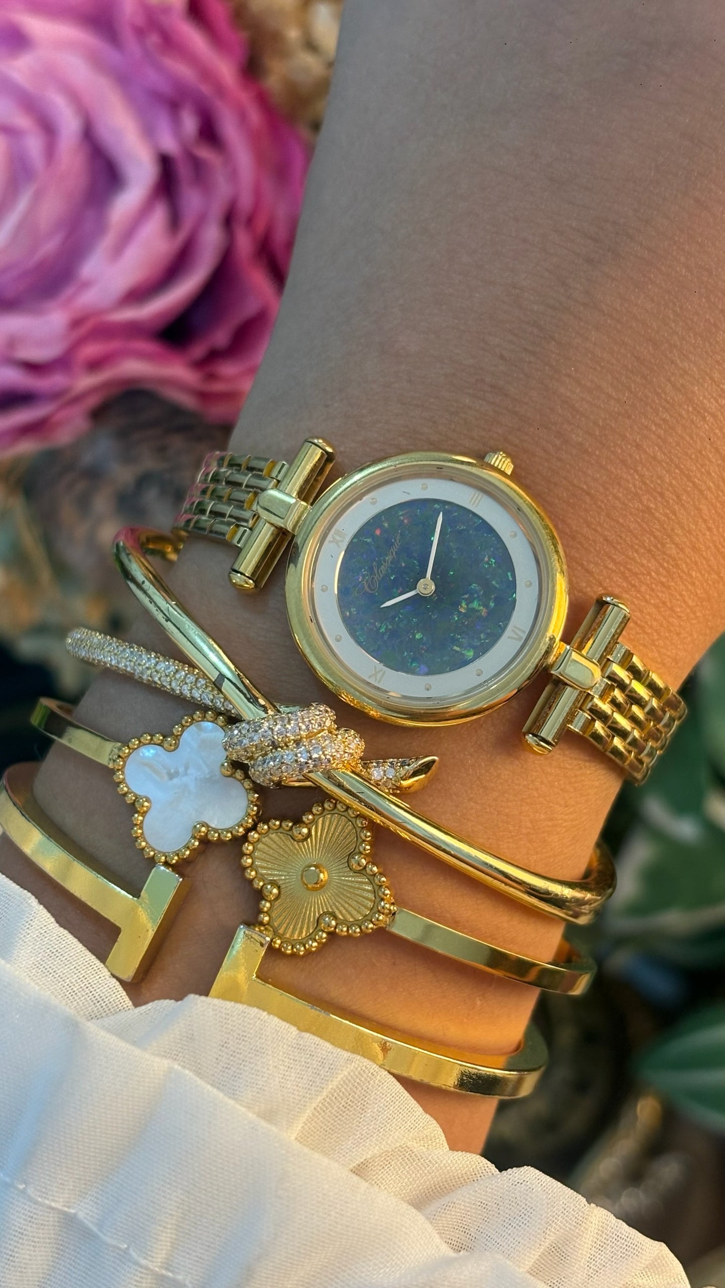 Rare Vintage Classique Australian Opal Dress Watch in Gold Tone Quartz